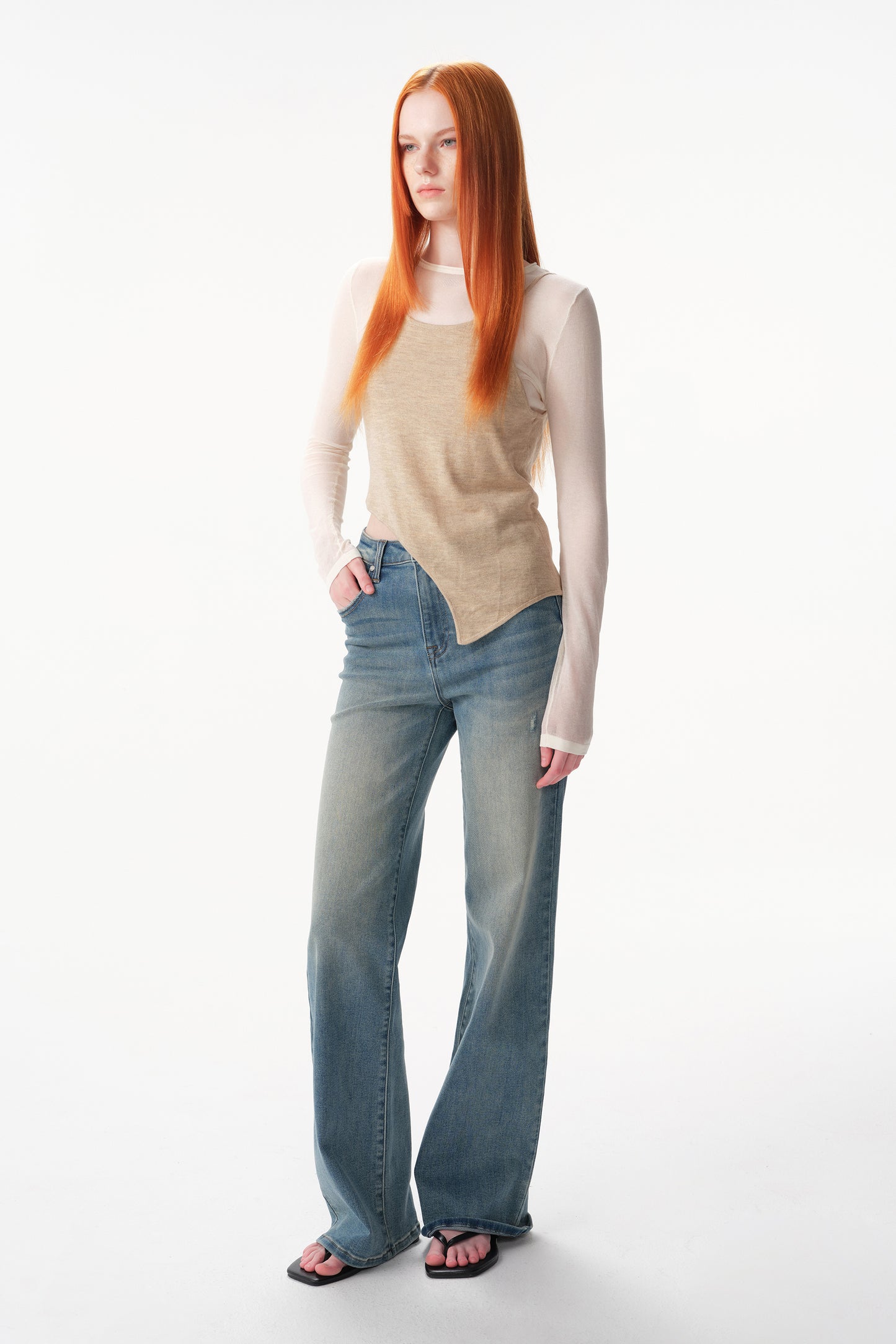 Mid High Rise Wide Leg Tall Jeans ESFW630812