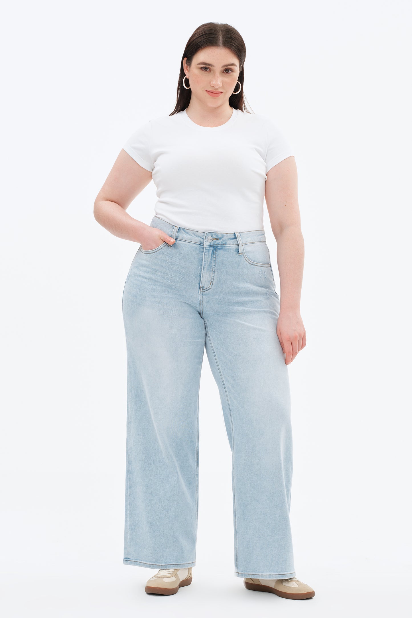 Plus Size Stretchy Mid Rise Wide Leg Denim Jeans OSW8001-P