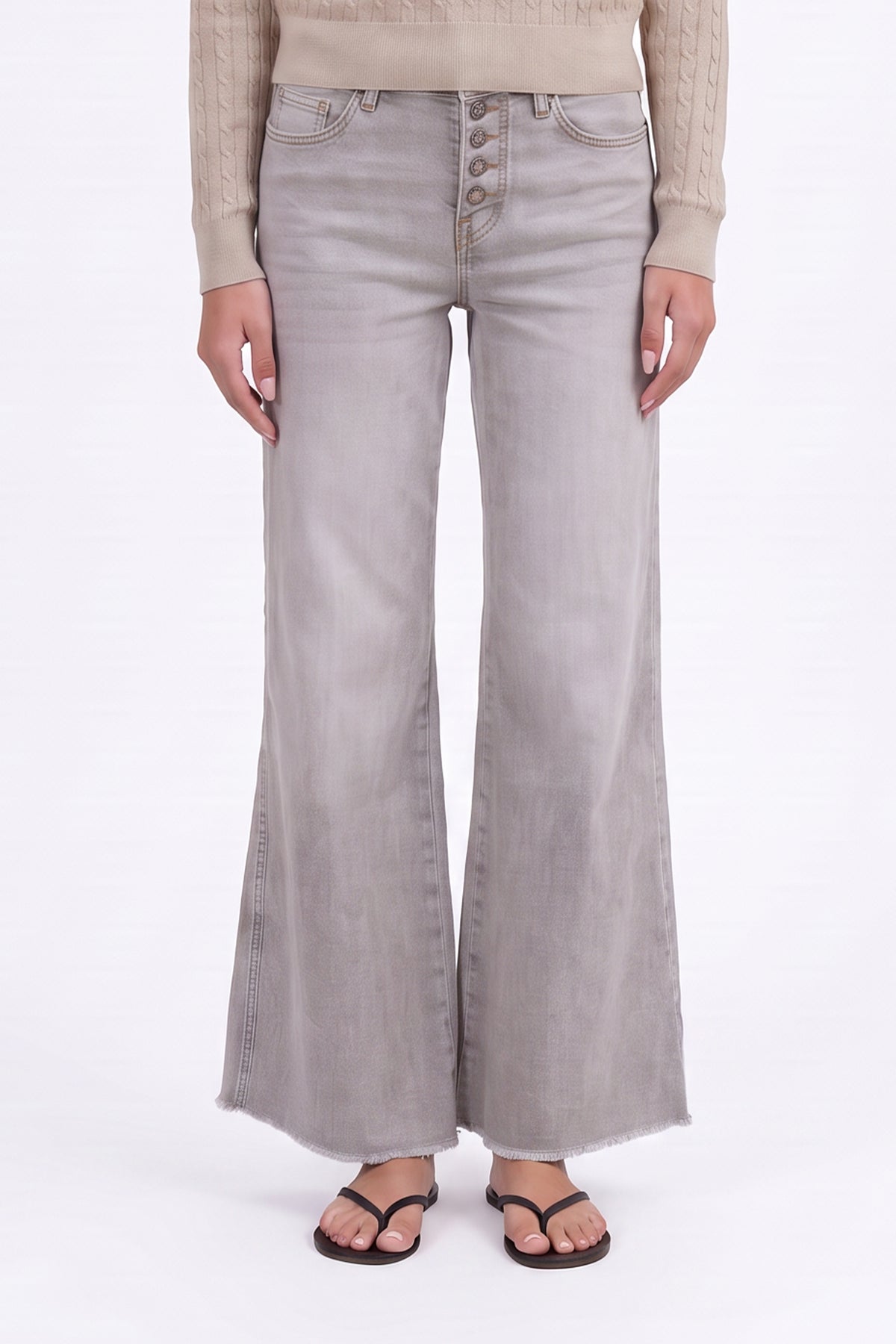 MID HIGH RISE SUPER FLARED WIDE LEG ANKLE JEANS ESFW620804