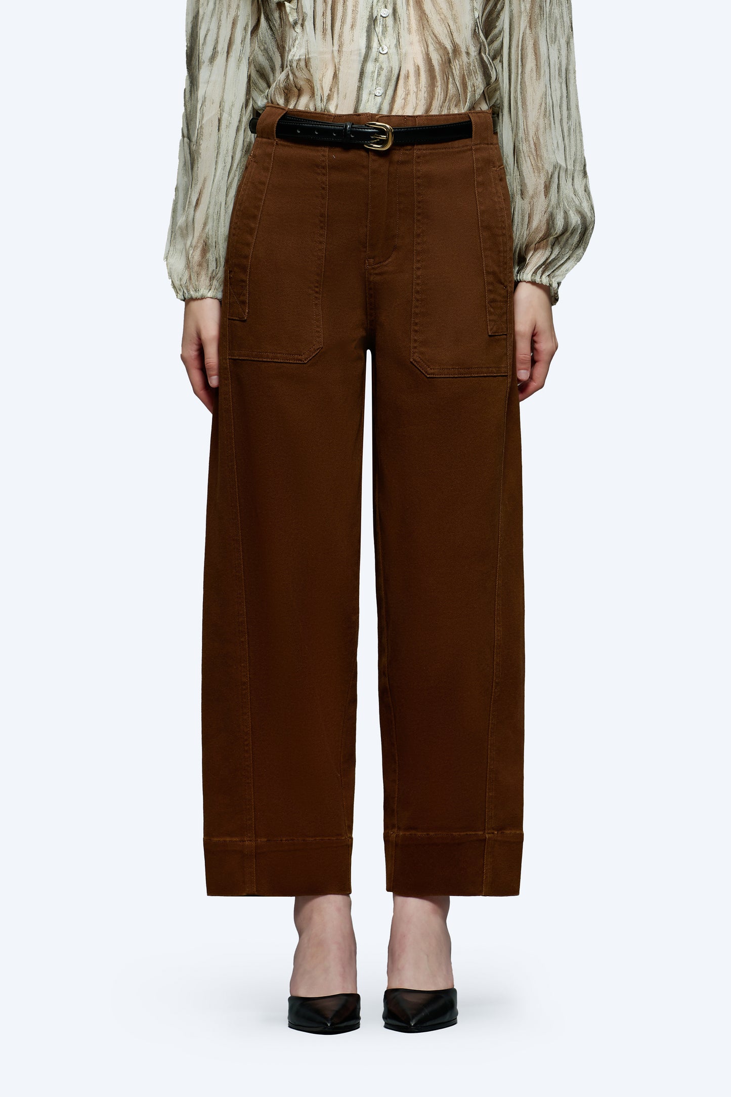HIGH WAISTED BARREL LOOSE FIT PANTS WITH SIDE POCKET OSOX006 BROWN