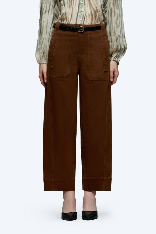 HIGH WAISTED BARREL LOOSE FIT PANTS WITH SIDE POCKET OSOX006 BROWN