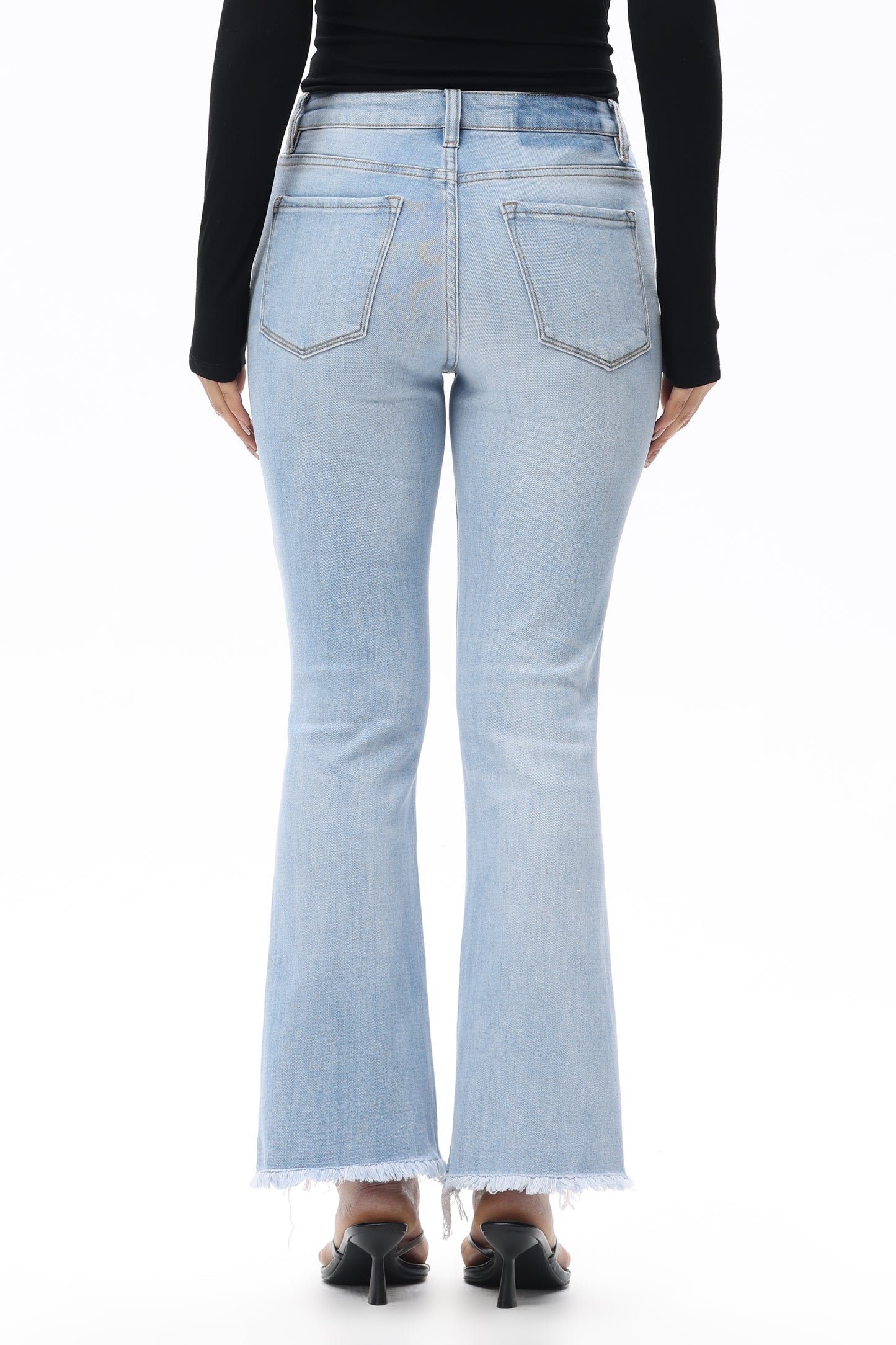 Mid Rise Raw Frayed Hem Ankle Bootcut Jeans OSF1142
