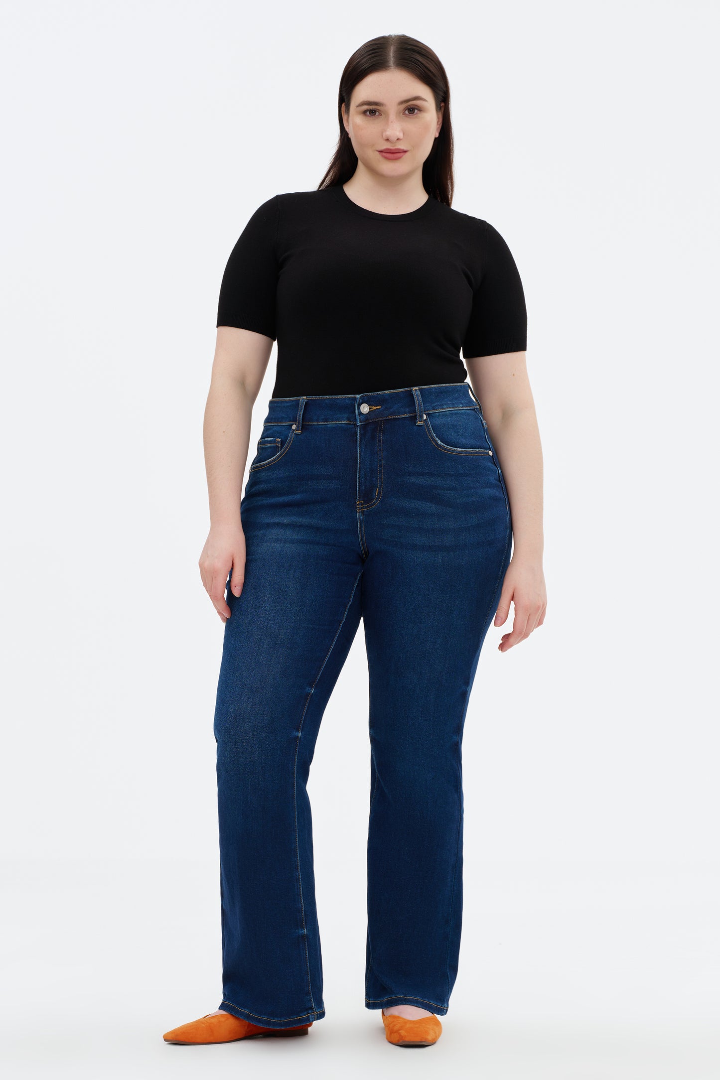 Plus Szie Flattering Mid Rise Flare Denim Jeans OSF1148EC-P