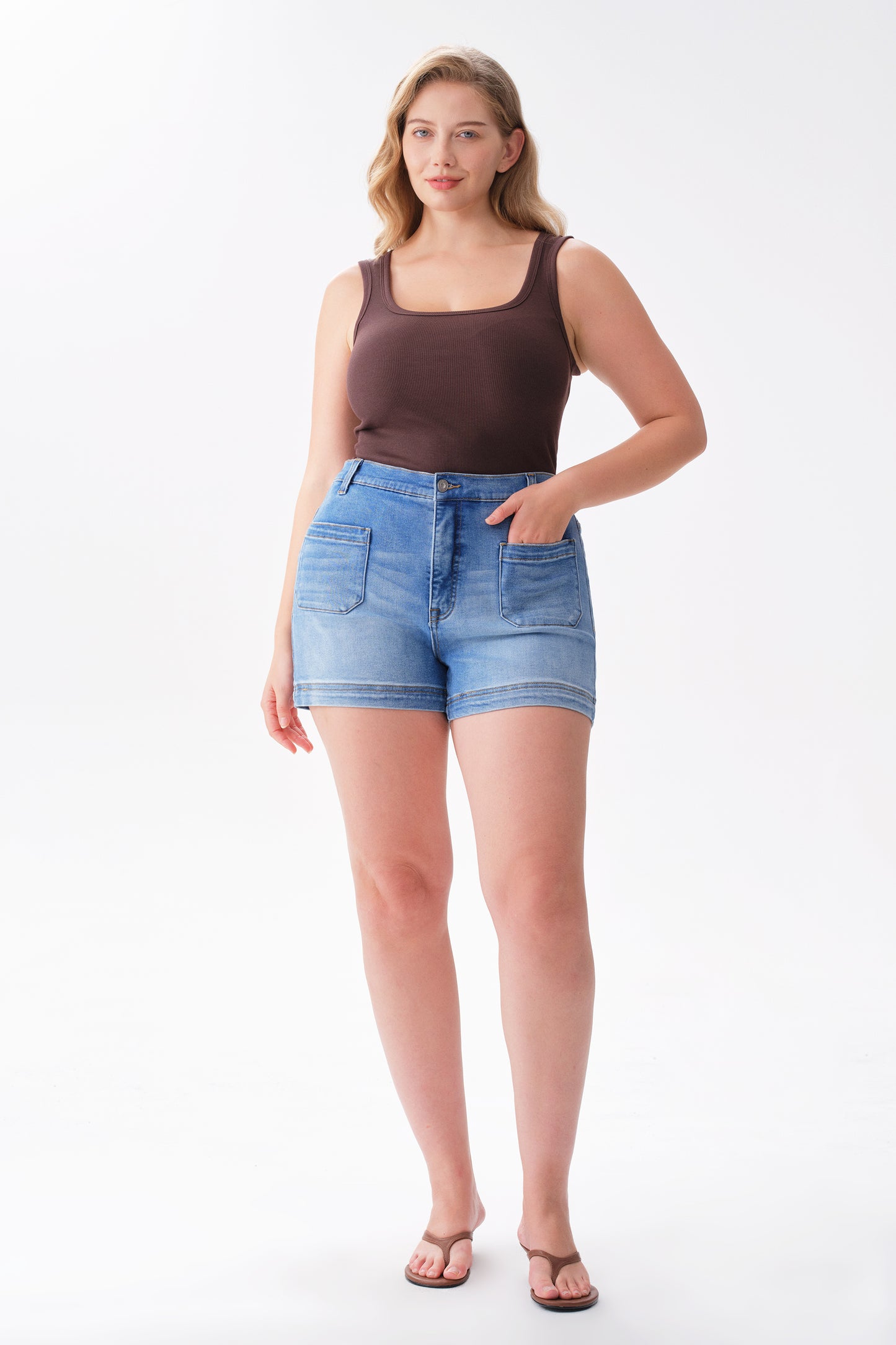 Plus Mid High Rise Denim Shorts OSH6017-P