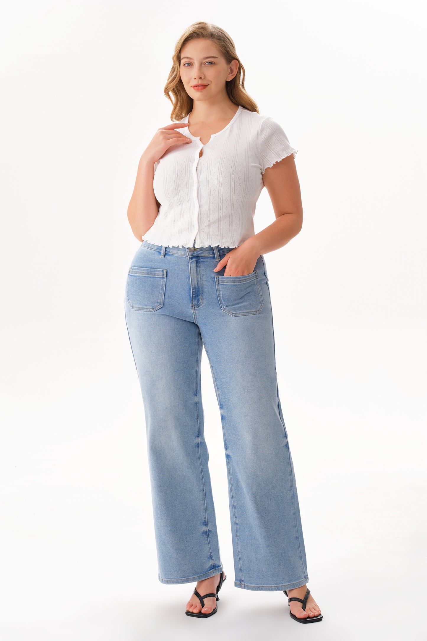 PLUS MID RISE WIDE LEG DENIM JEANS OSW8029EC-P