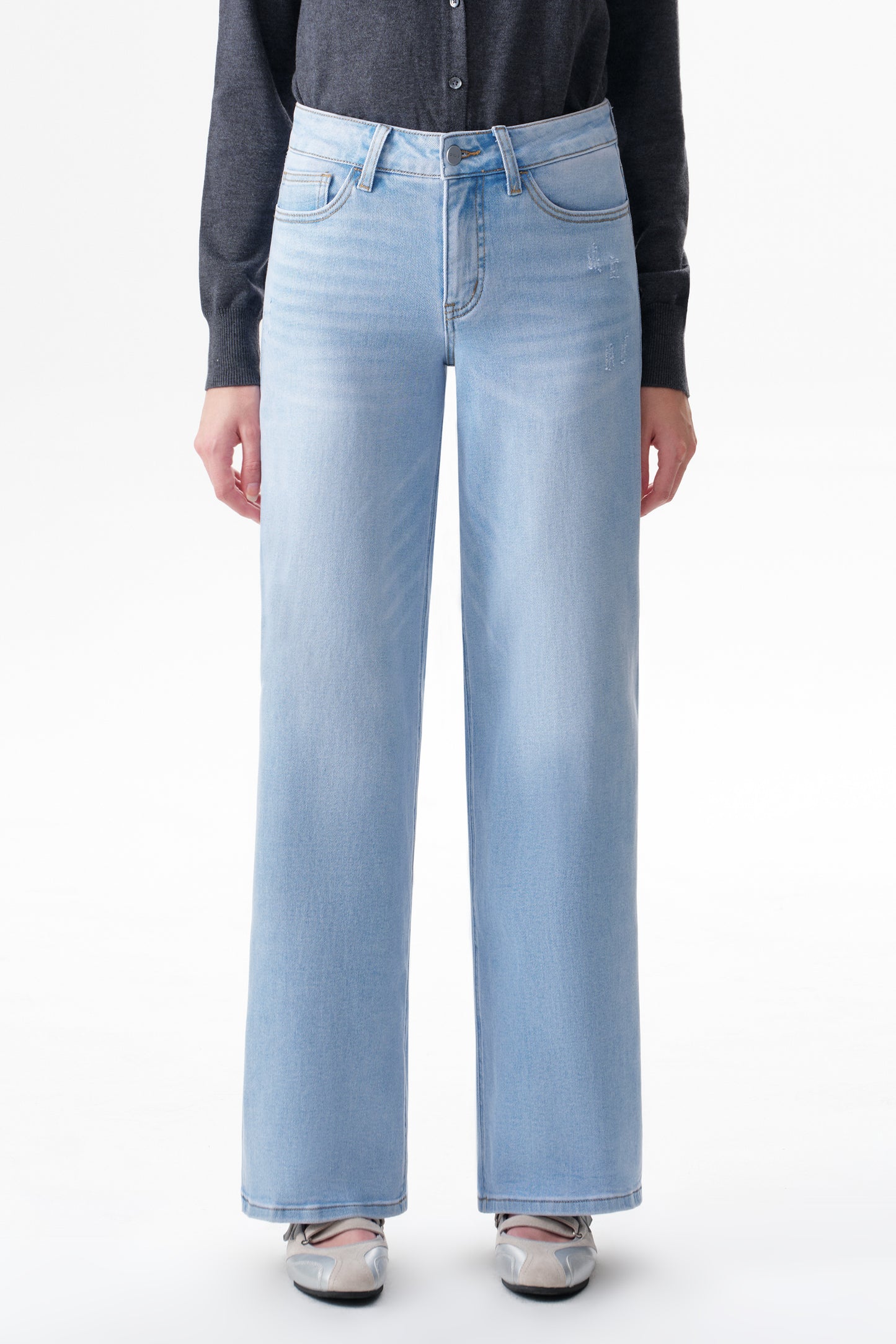 Mid Rise Baggy BBL Wide Leg Denim Jeans OSW8001
