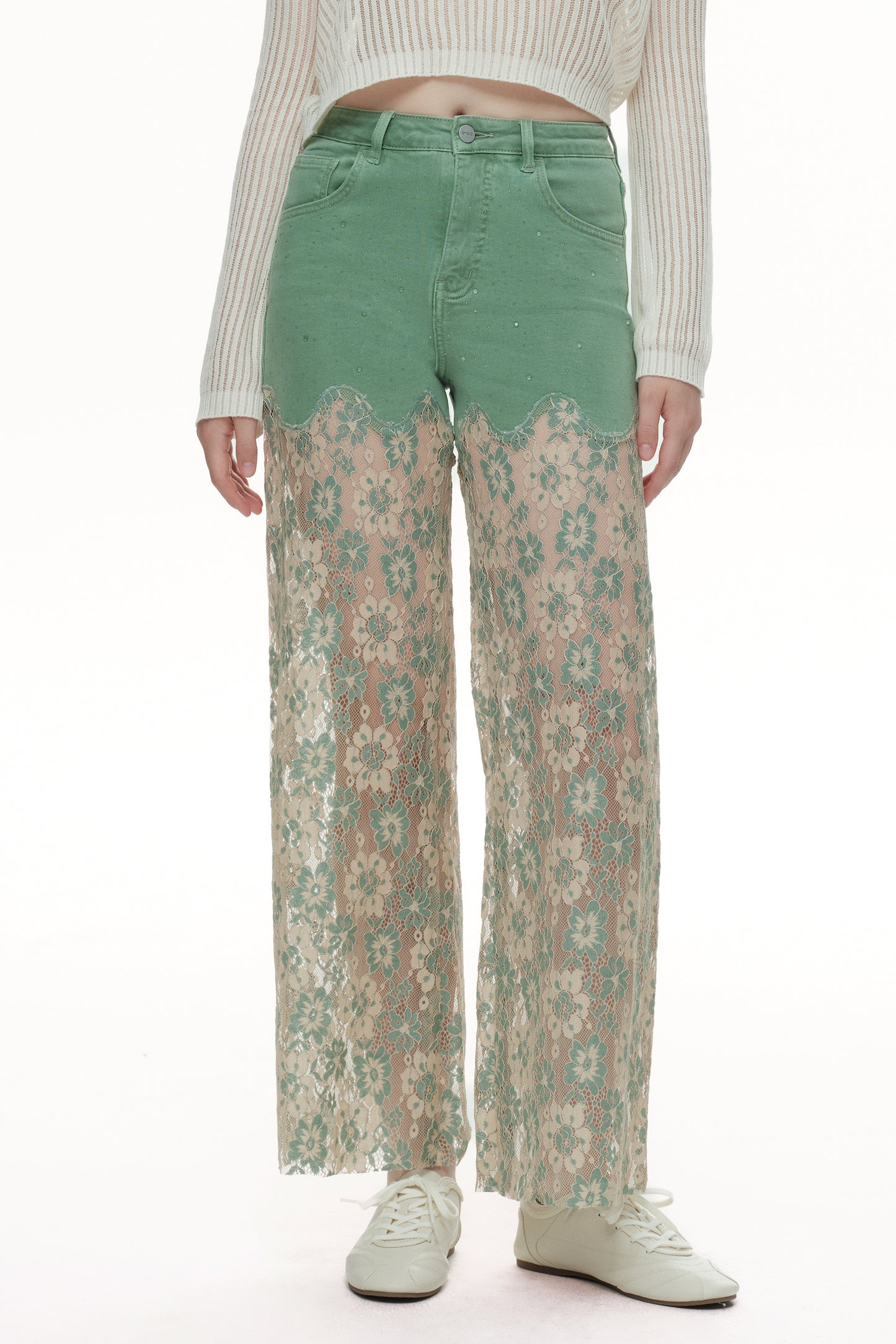 High Rise Lace Pants with Rhinestone OSW8027