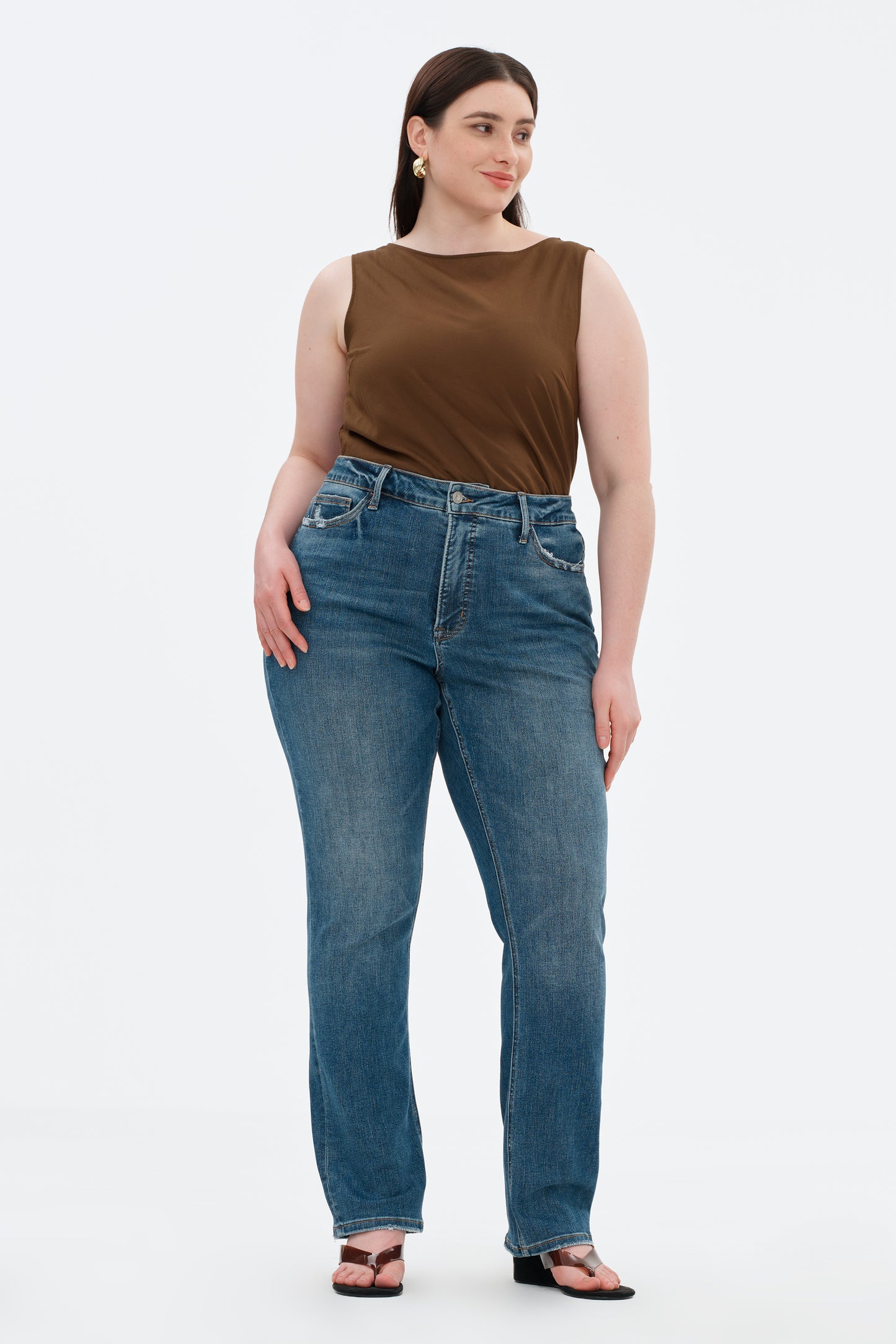 Plue Size Mid Rise Straight Denim Jeans OSTM5001EC-P
