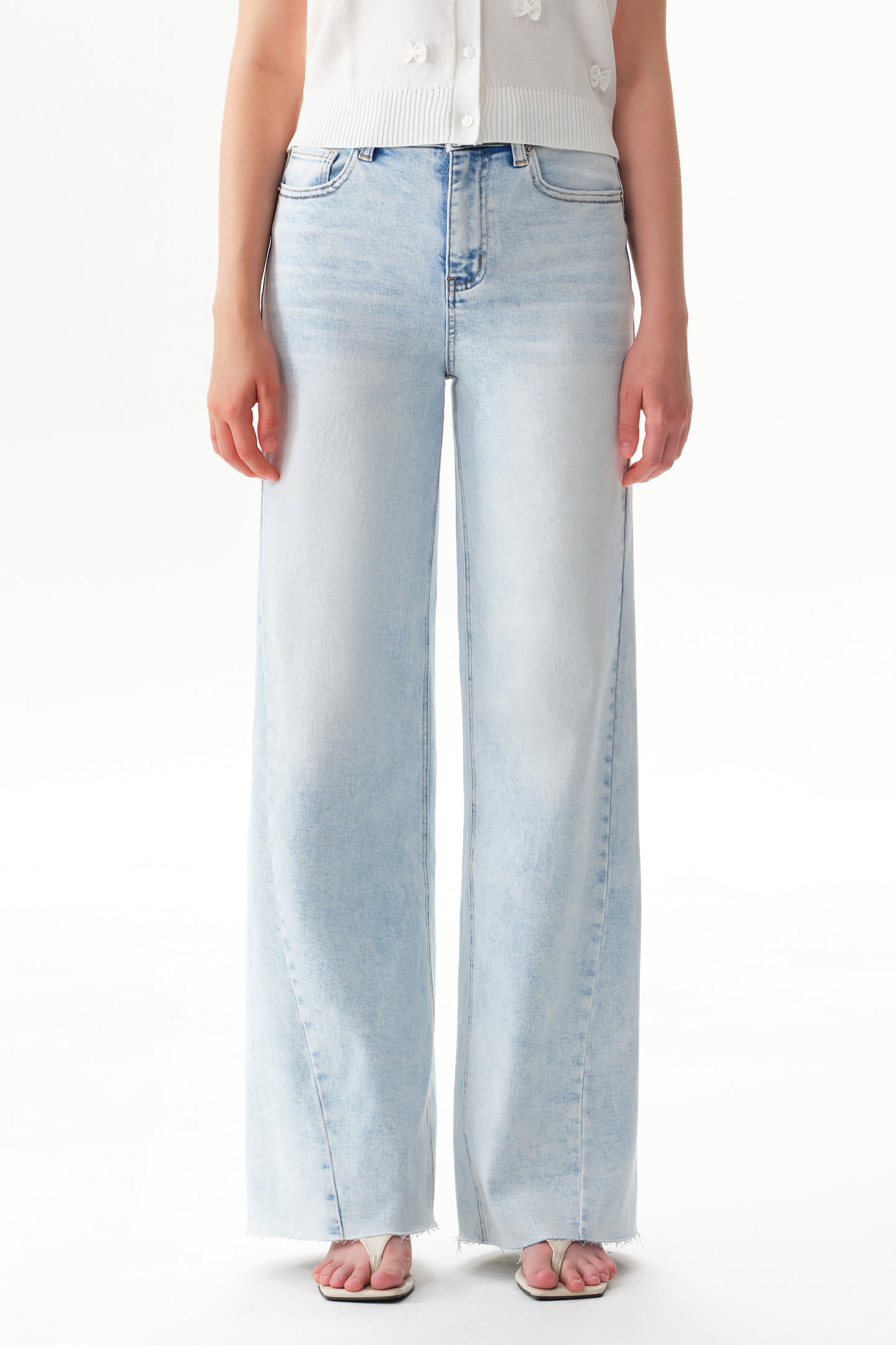 Flattering Soft Faded Wash High Rise Wide Leg Denim Jeans OSW8185