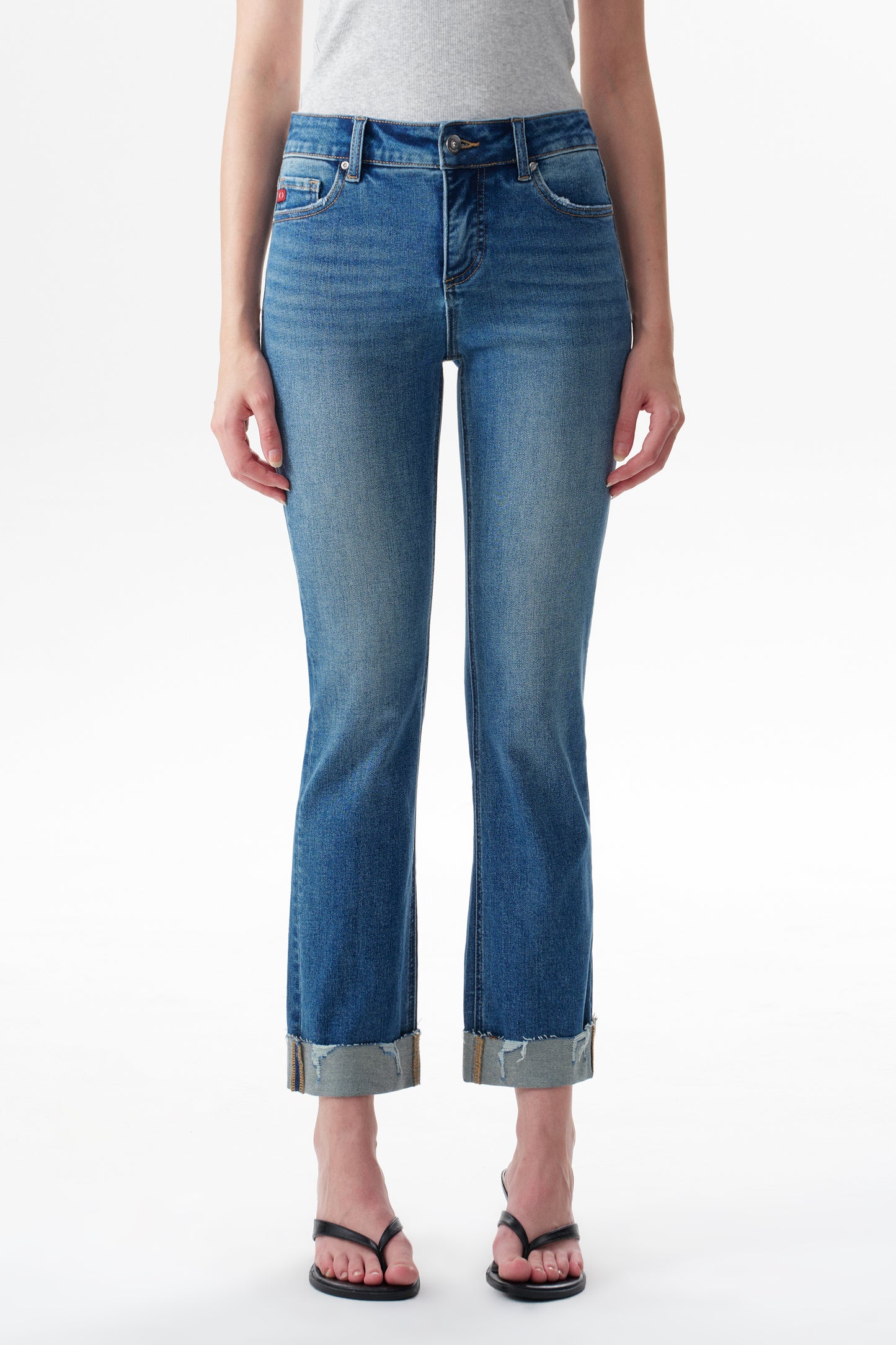 The Eloise Mid Rise Cuffed Straight Ankle Jeans ESFT620503