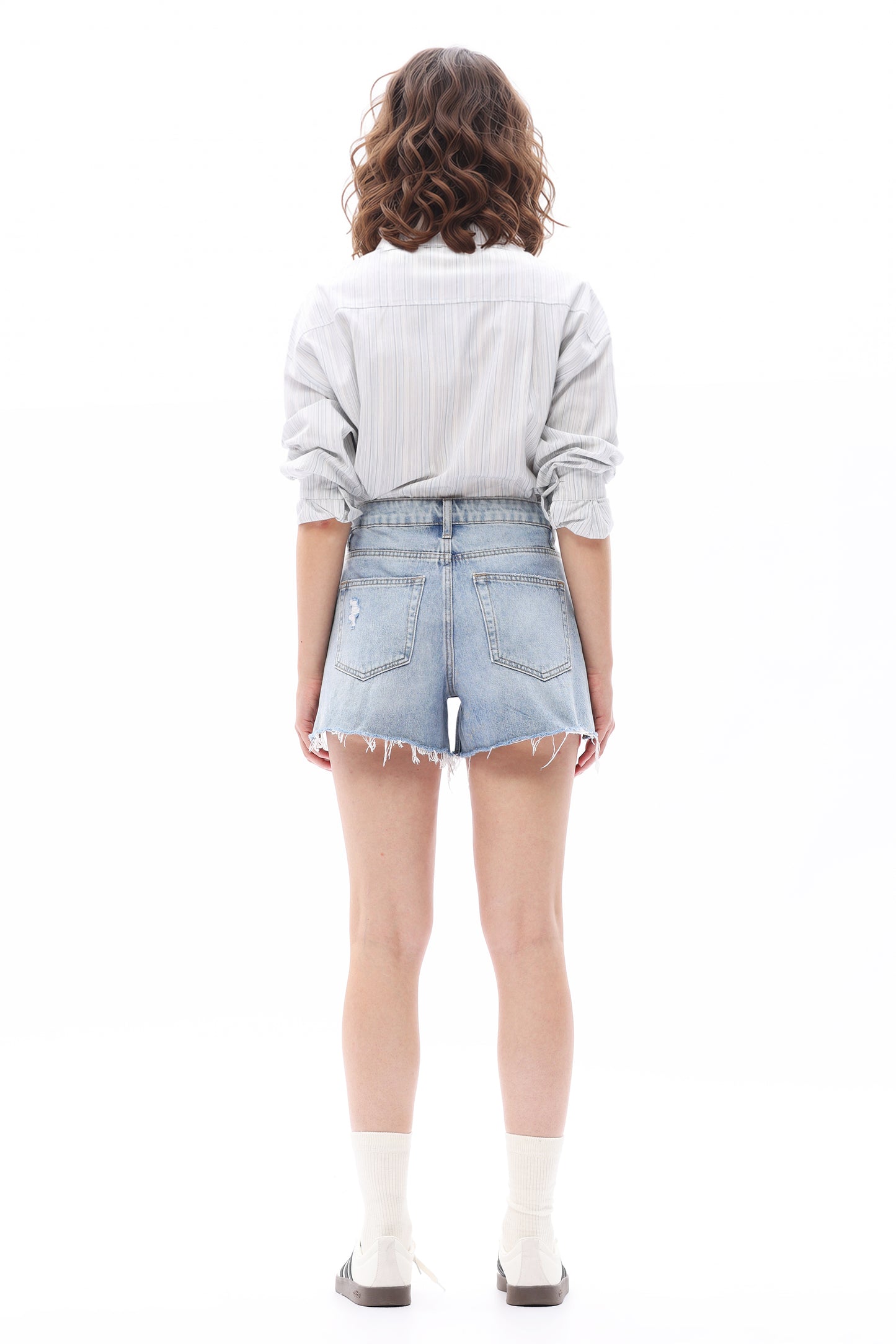 Frayed Raw Hem High Rise Denim Shorts OSH6107