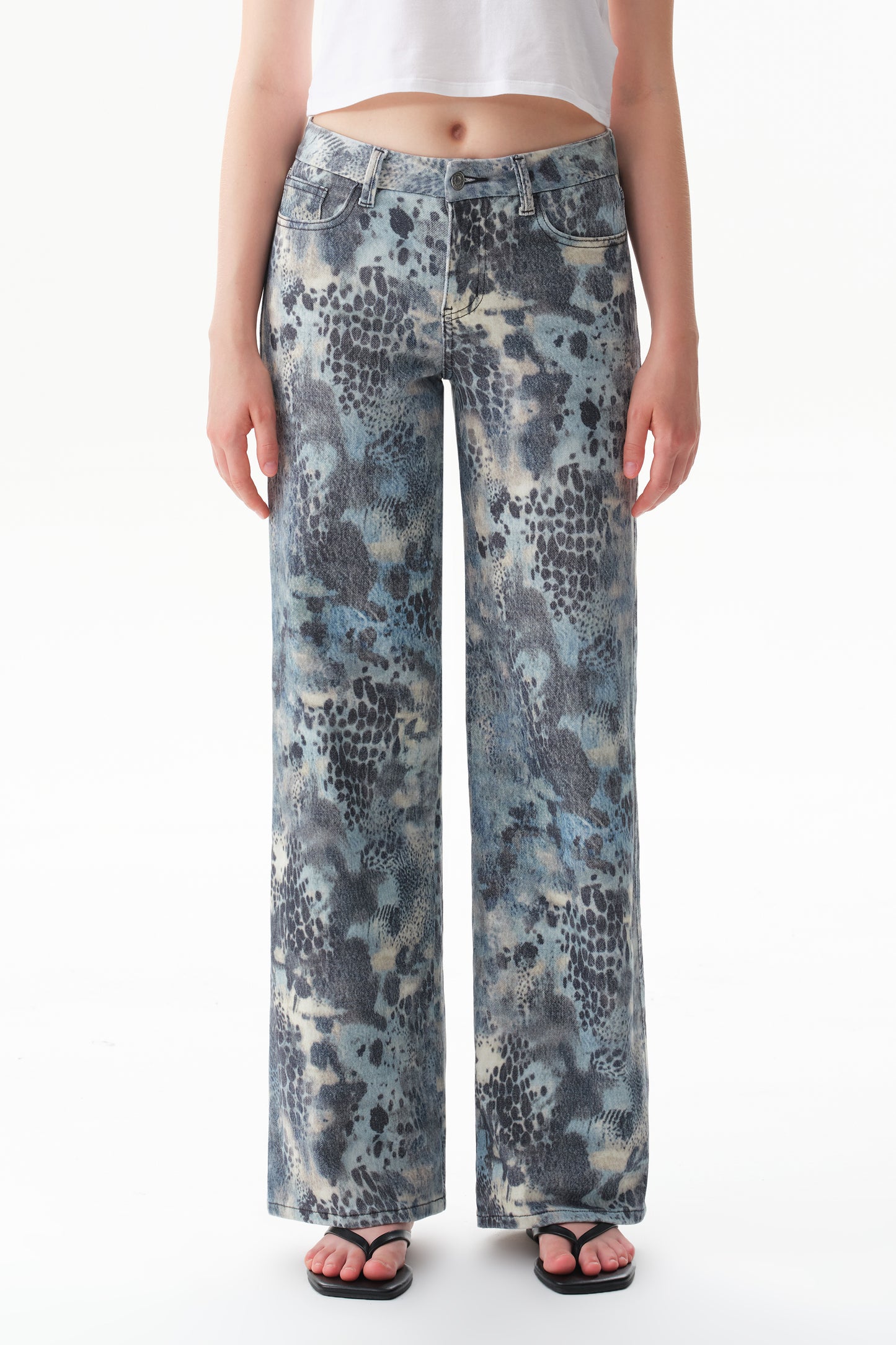 Mid Rise Wide Leg Jeans Raw Hem Vintage Denim OSW8019