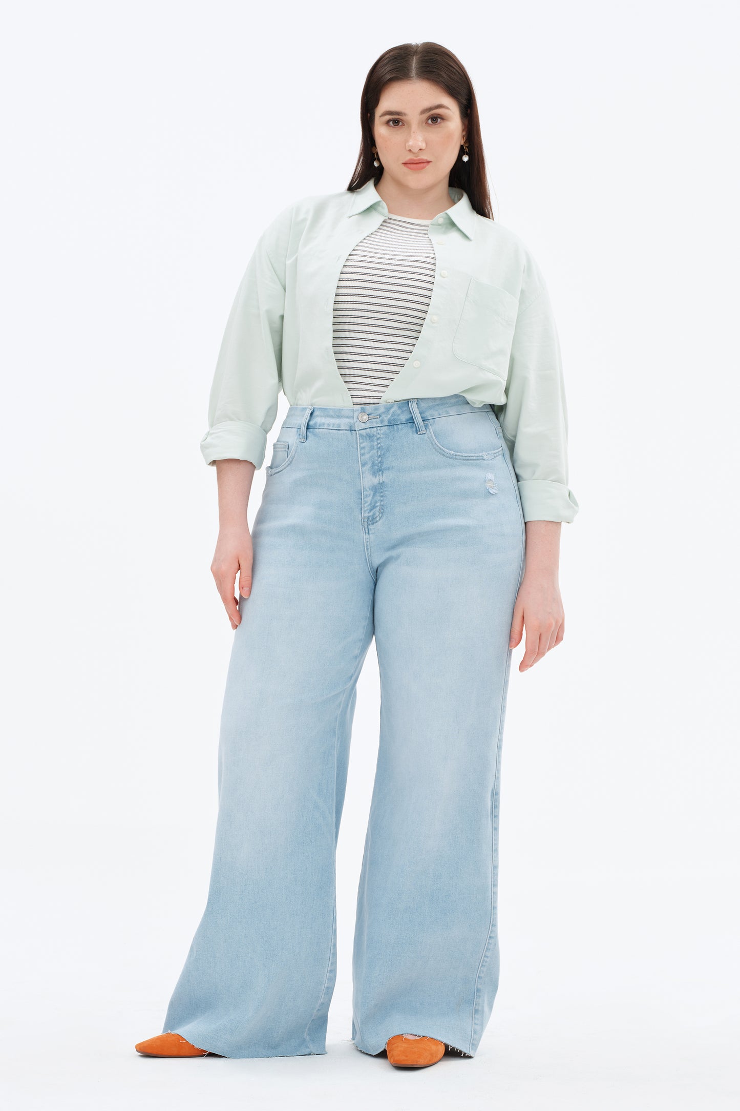 Plus Size Mid Rise Wide Leg Jeans Raw Hem Vintage OSW8019-P