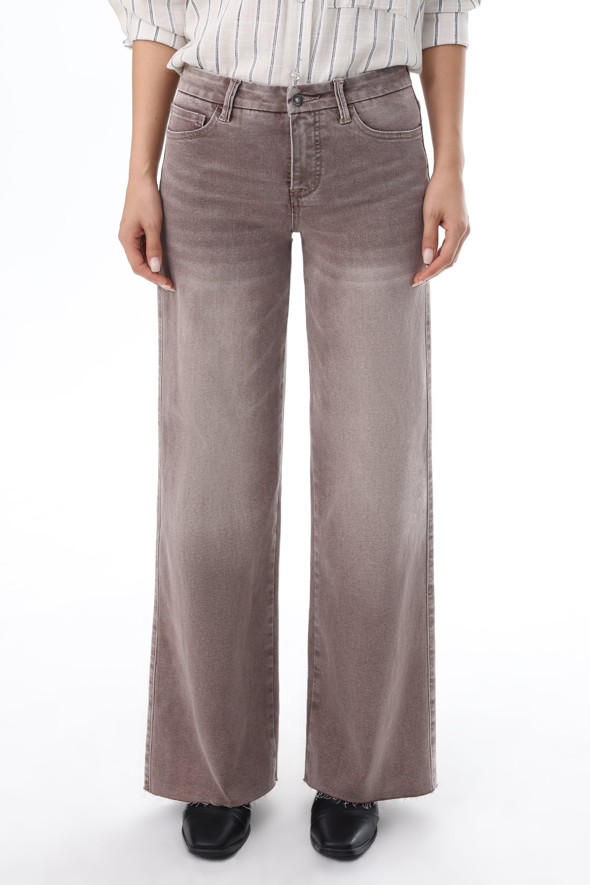 Mid Rise Wide Leg Jeans Raw Hem Vintage Denim OSW8019