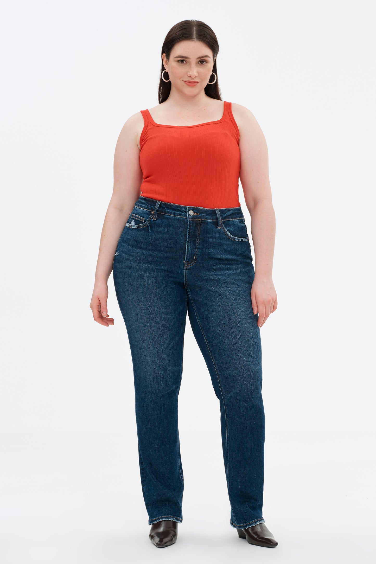 Plue Size Mid Rise Straight Denim Jeans OSTM5001EC-P