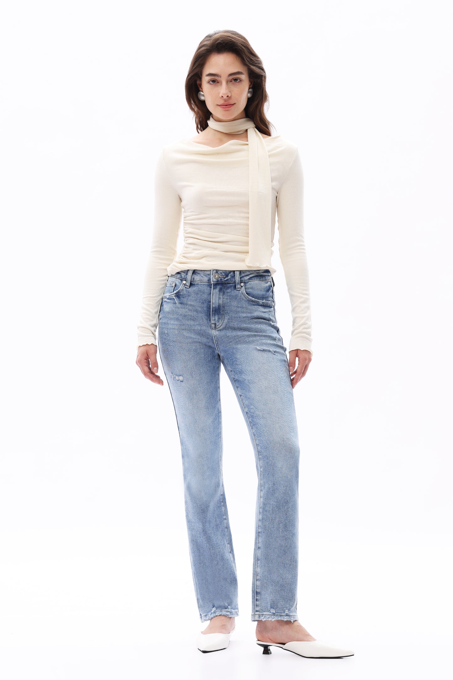 High Rise Straight Leg  Distressed Jeans OST5027