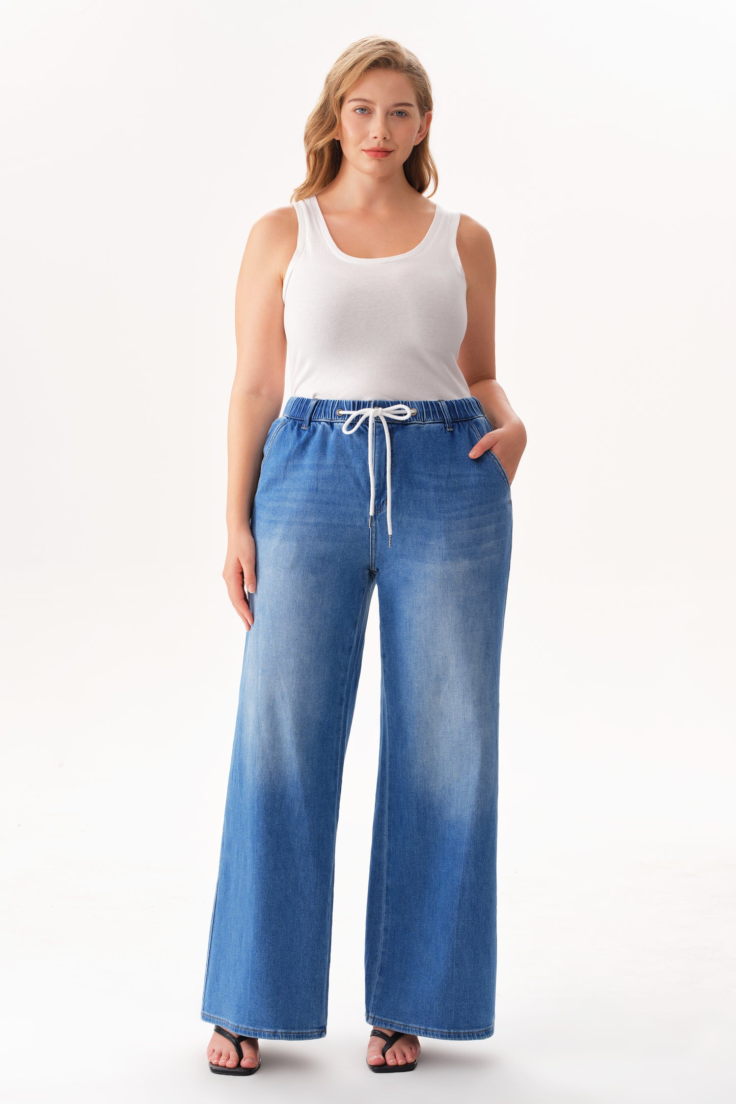 Plus High Rise Wide Leg Denim Jeans OSW8093-P