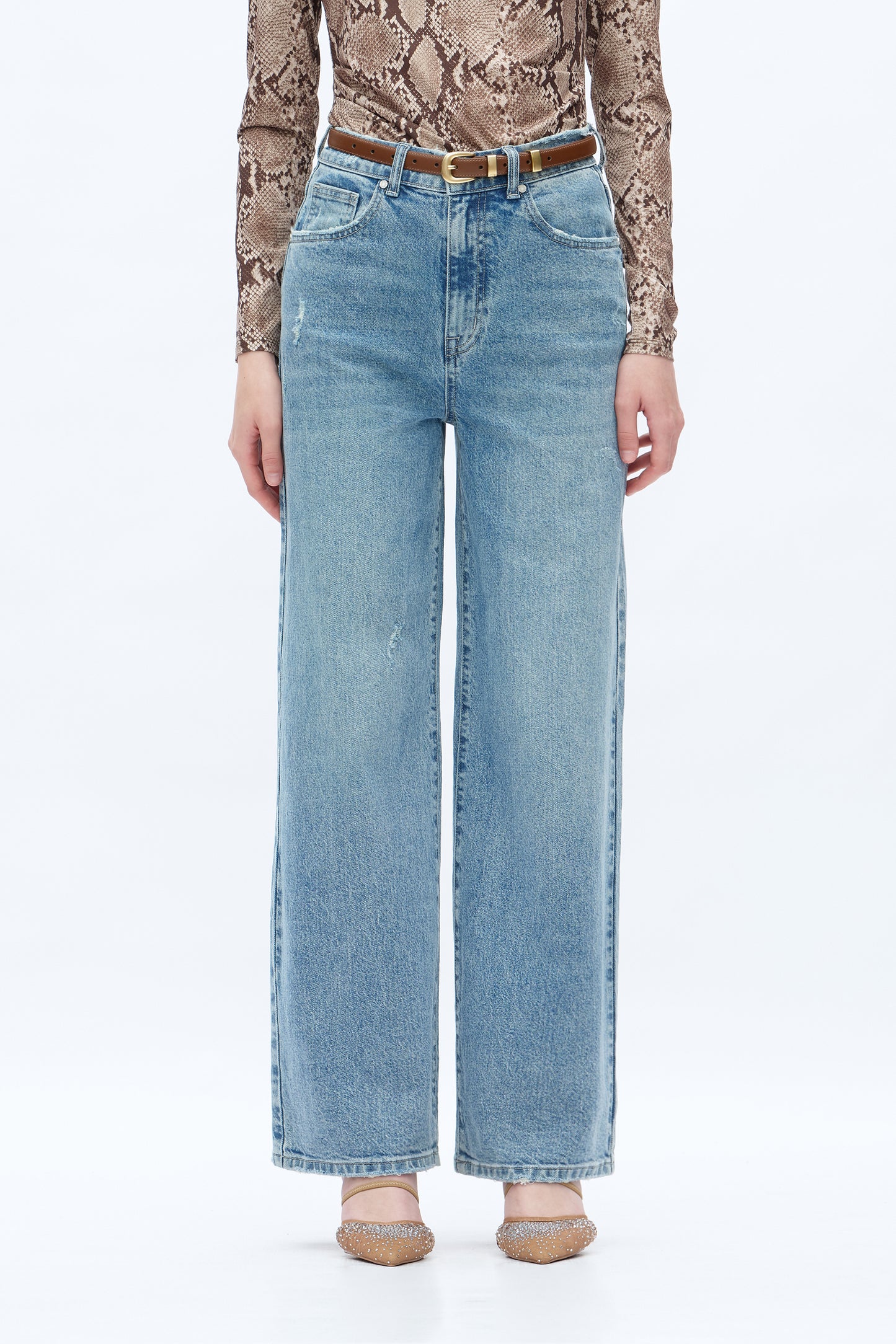 High Waist Wide Leg Stretchy Denim Jeans OSW8013