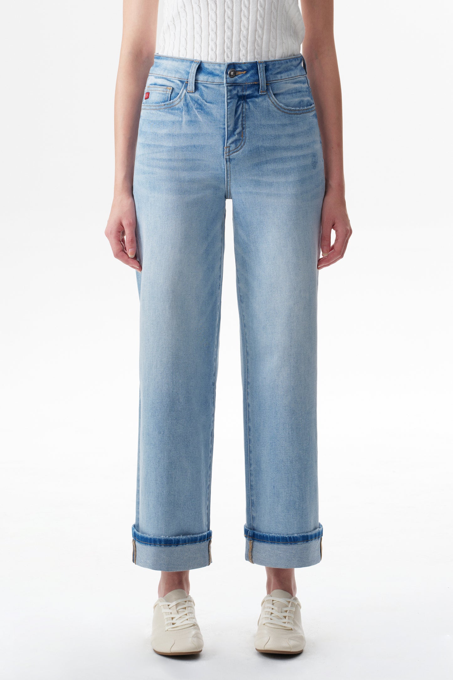 High Rise Cuffed Wide Leg Cropped Jeans ESFW620802