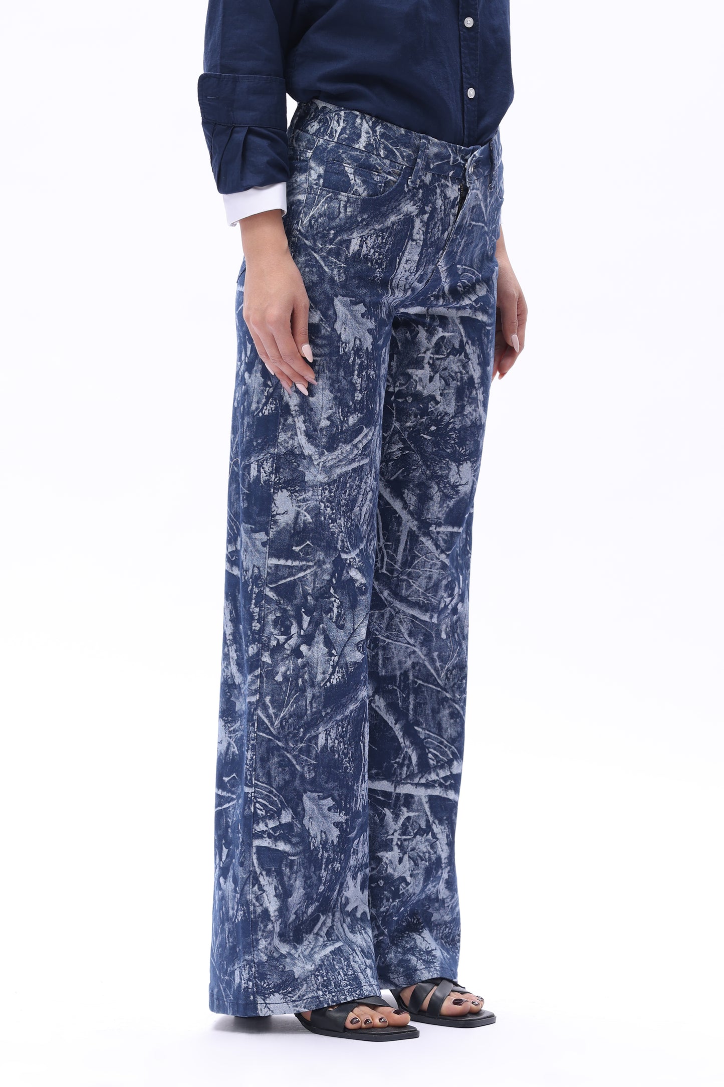 Mid Rise Wide Leg Jeans Raw Hem Vintage Denim OSW8019