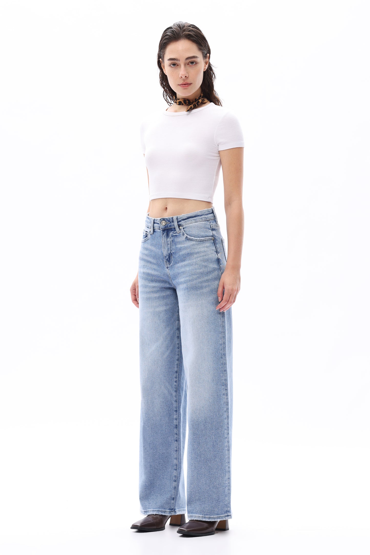 HIGH WAIST LOOSE BAGGY STRAIGHT JEANS OST5024 MEDIUM BLUE