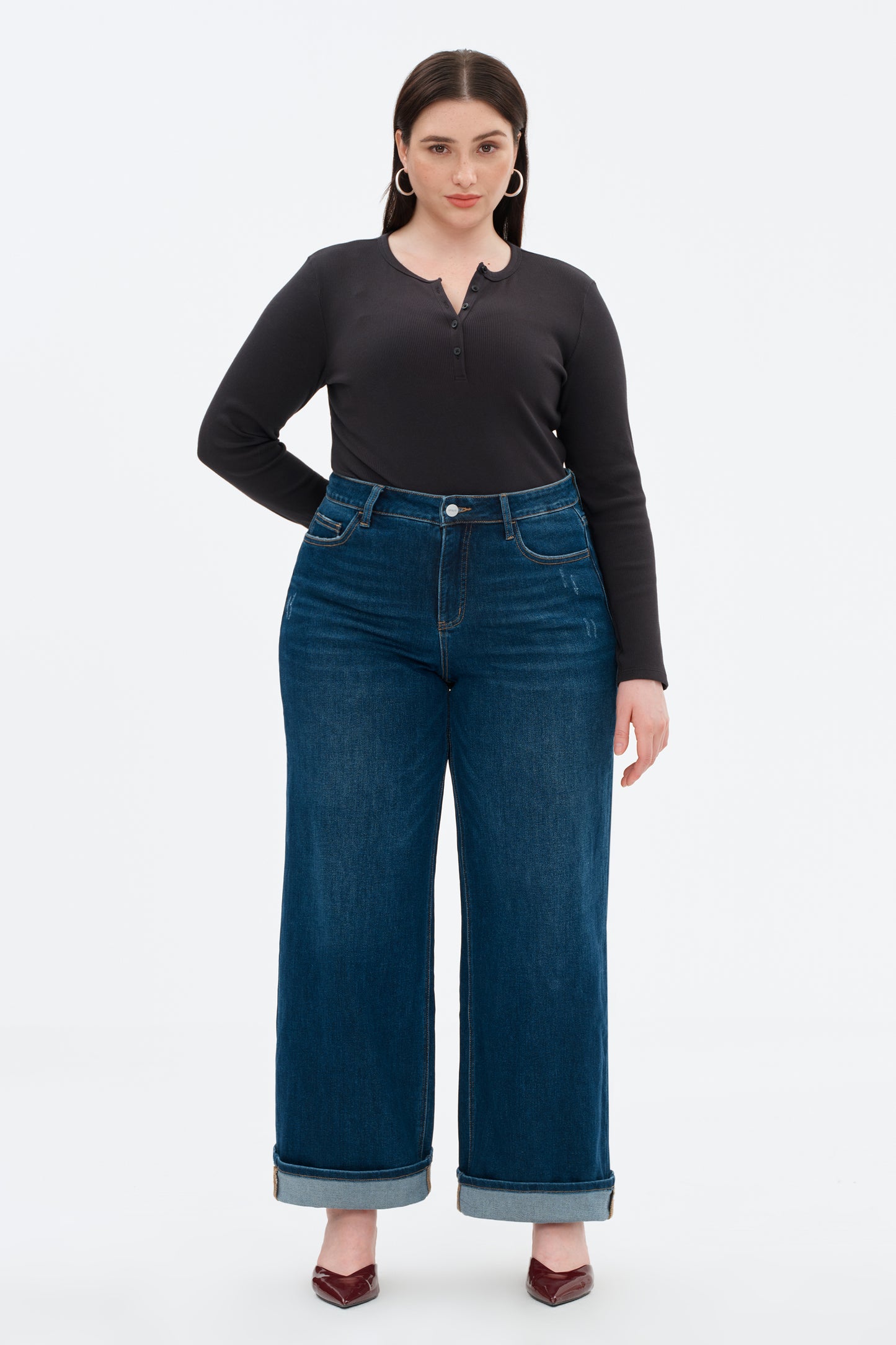 Plus Size Stretchy Mid Rise Wide Leg Denim Jeans OSW8001-P