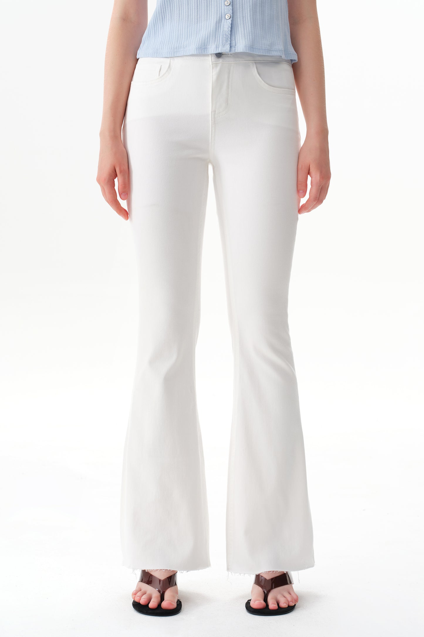 Button Fly High Waist Flare Bell Bottom Jeans OSF1078