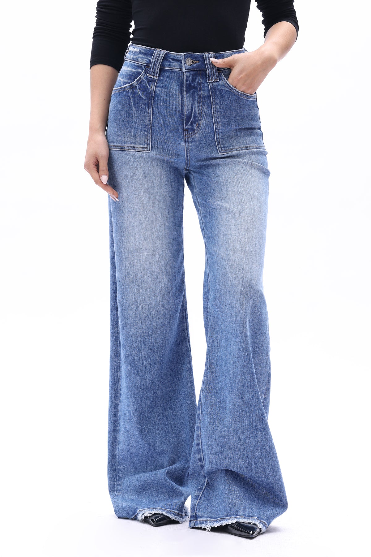 Plus Super High Rise Flared Wide Leg Tall Jeans ESFW630817-P
