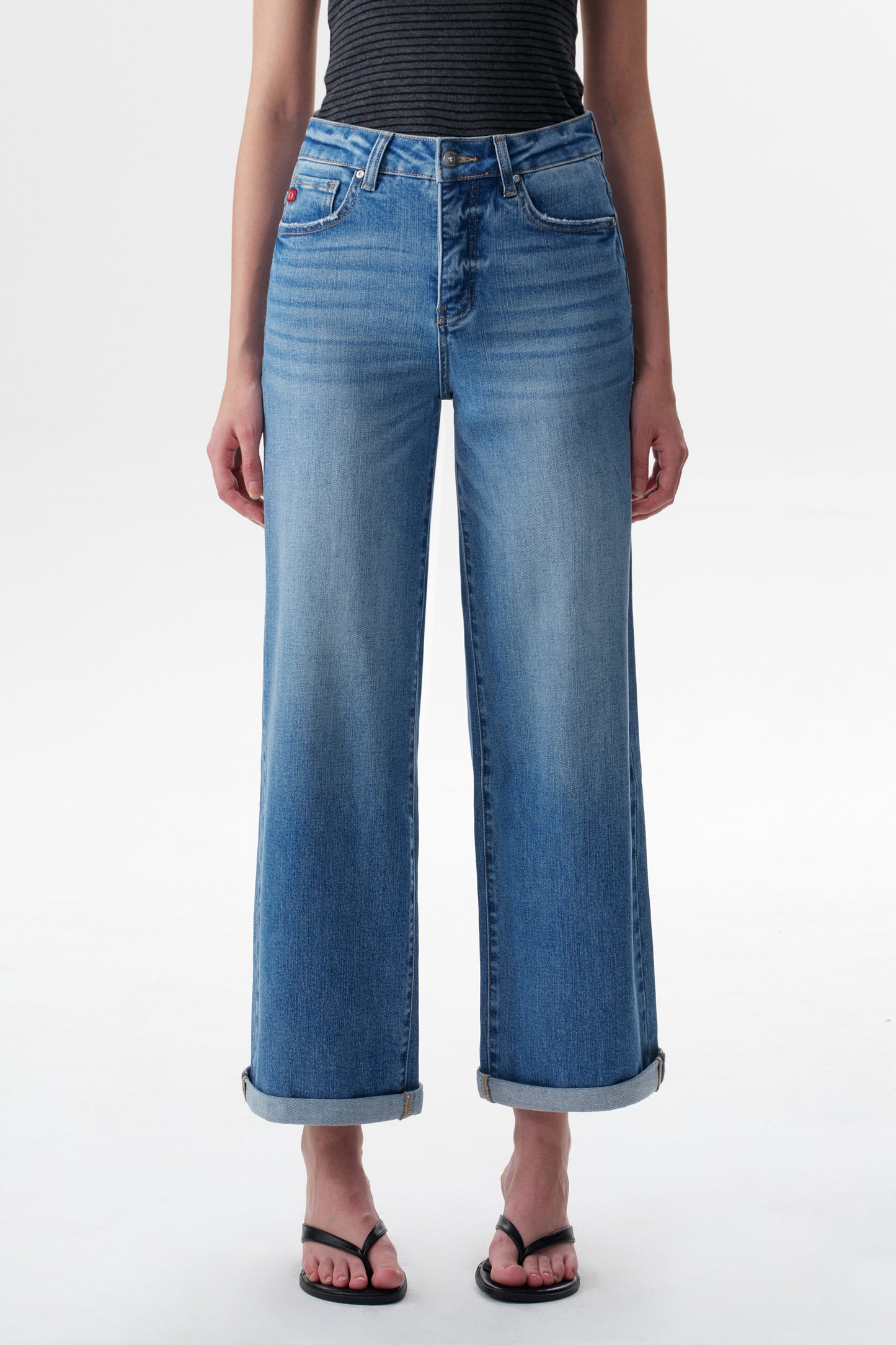 Mid High Rise Cuffed Wide Leg Ankle Jeans ESFW620808