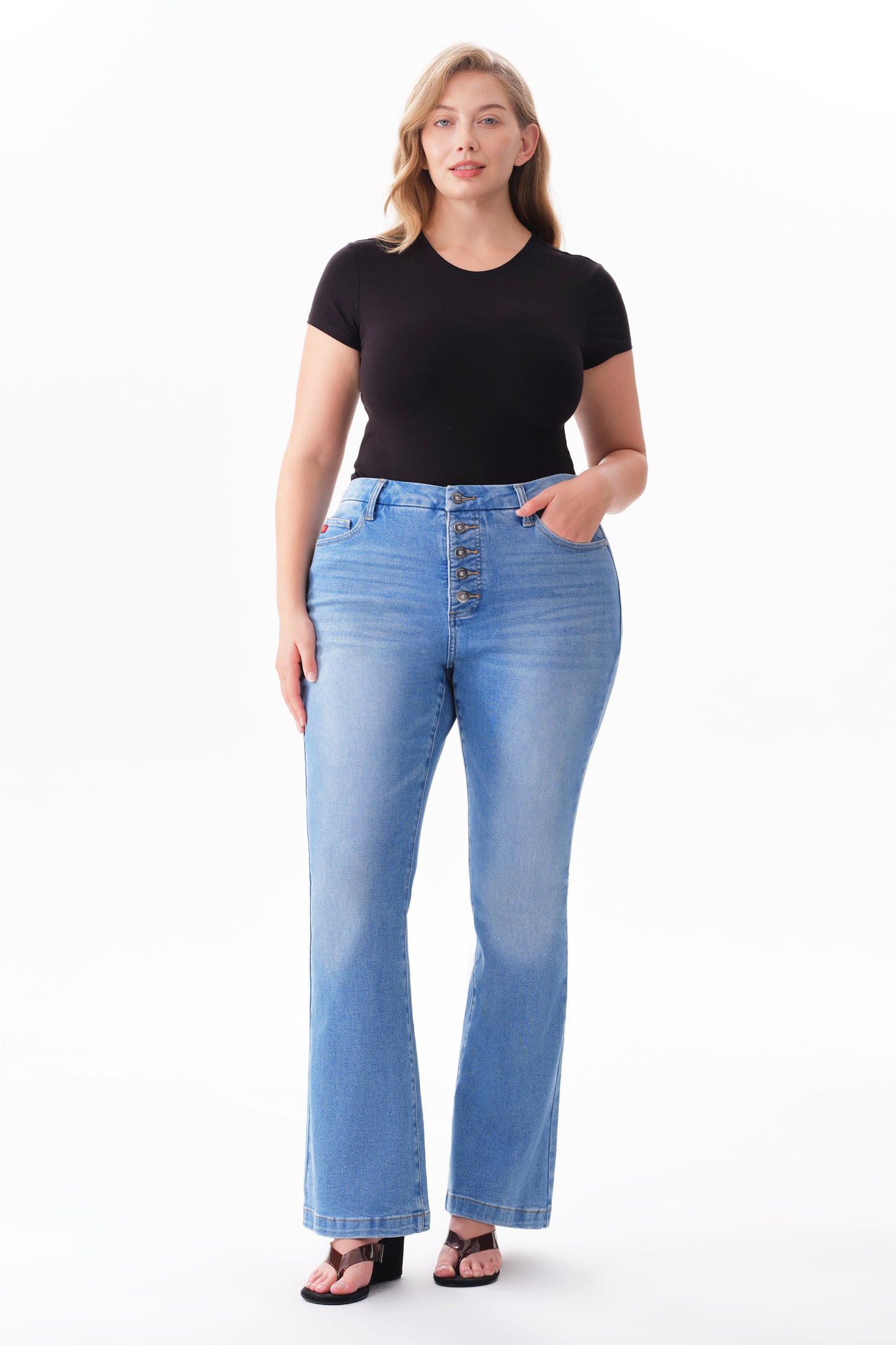 Plus Size High Rise Bootcut Full Jeans ESFF620102-P