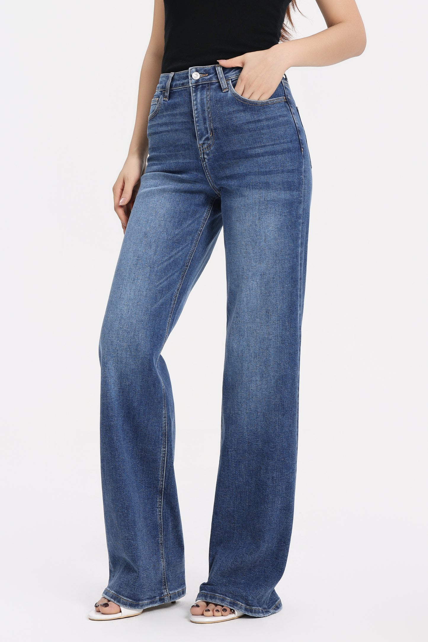 Flattering Baggy High Rise Wide Leg Denim Jeans OSW8021EC