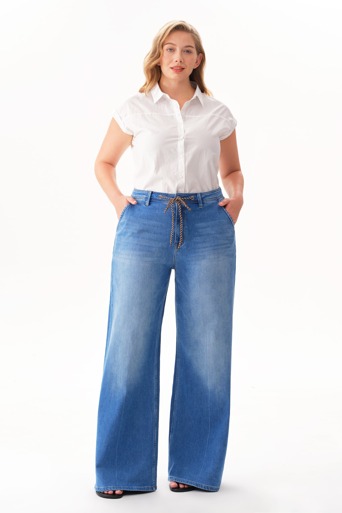 Plus High Rise Wide Leg Denim Jeans OSW8094-P