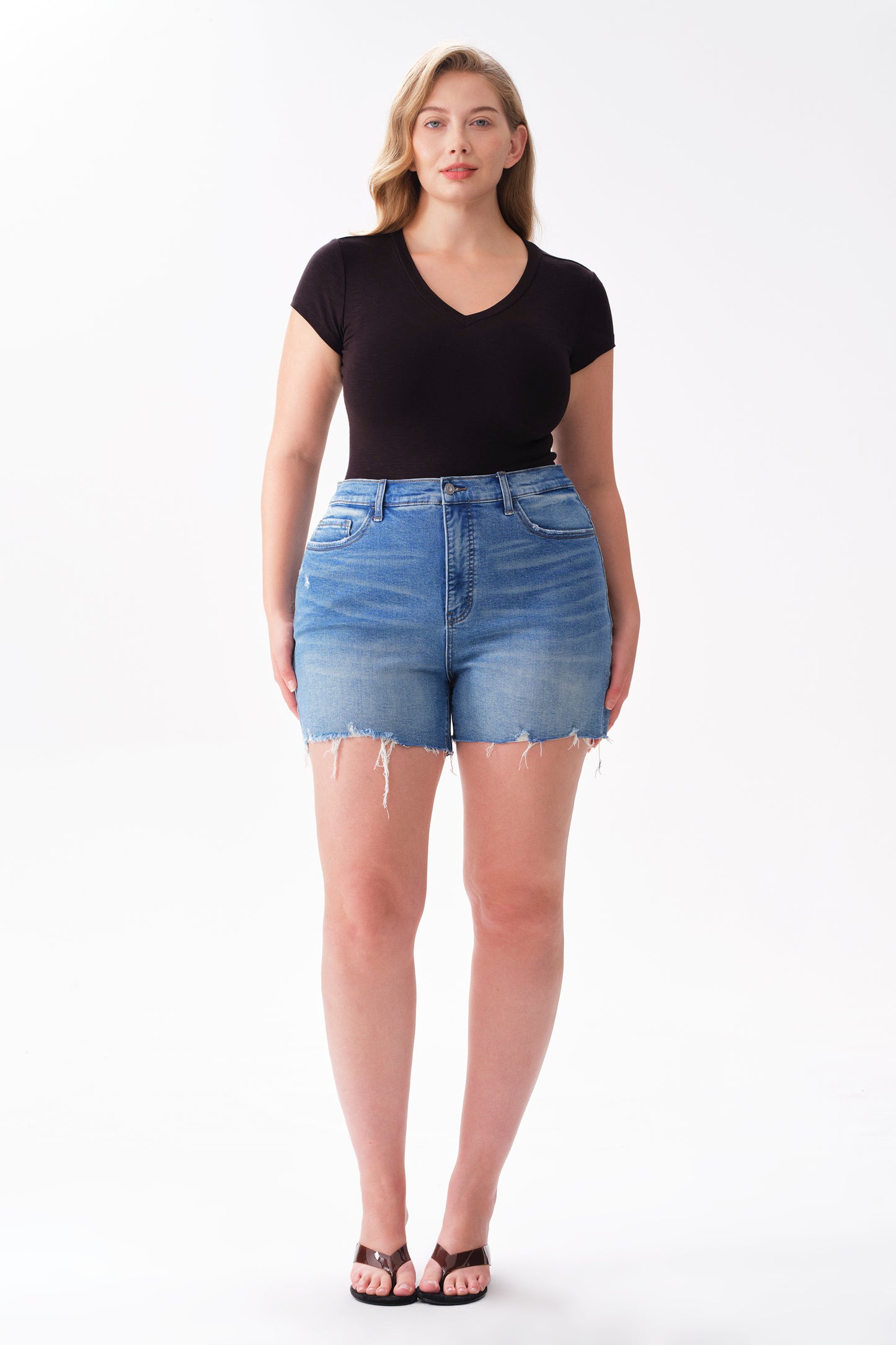 Plus High Rise Denim Shorts OSH6013-P
