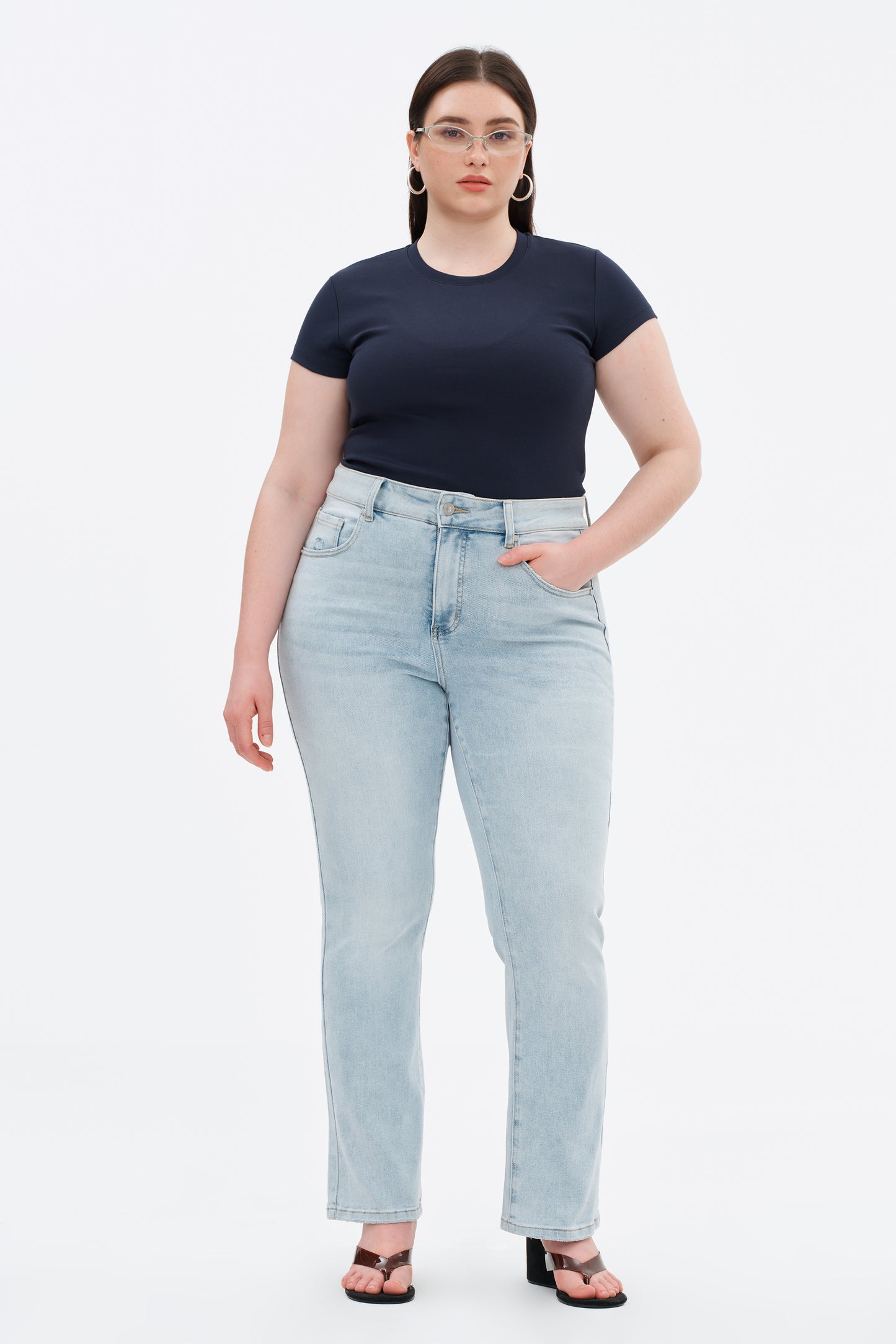 Plus Size High Rise Bootcut Denim Jeans OSF1143EC-P