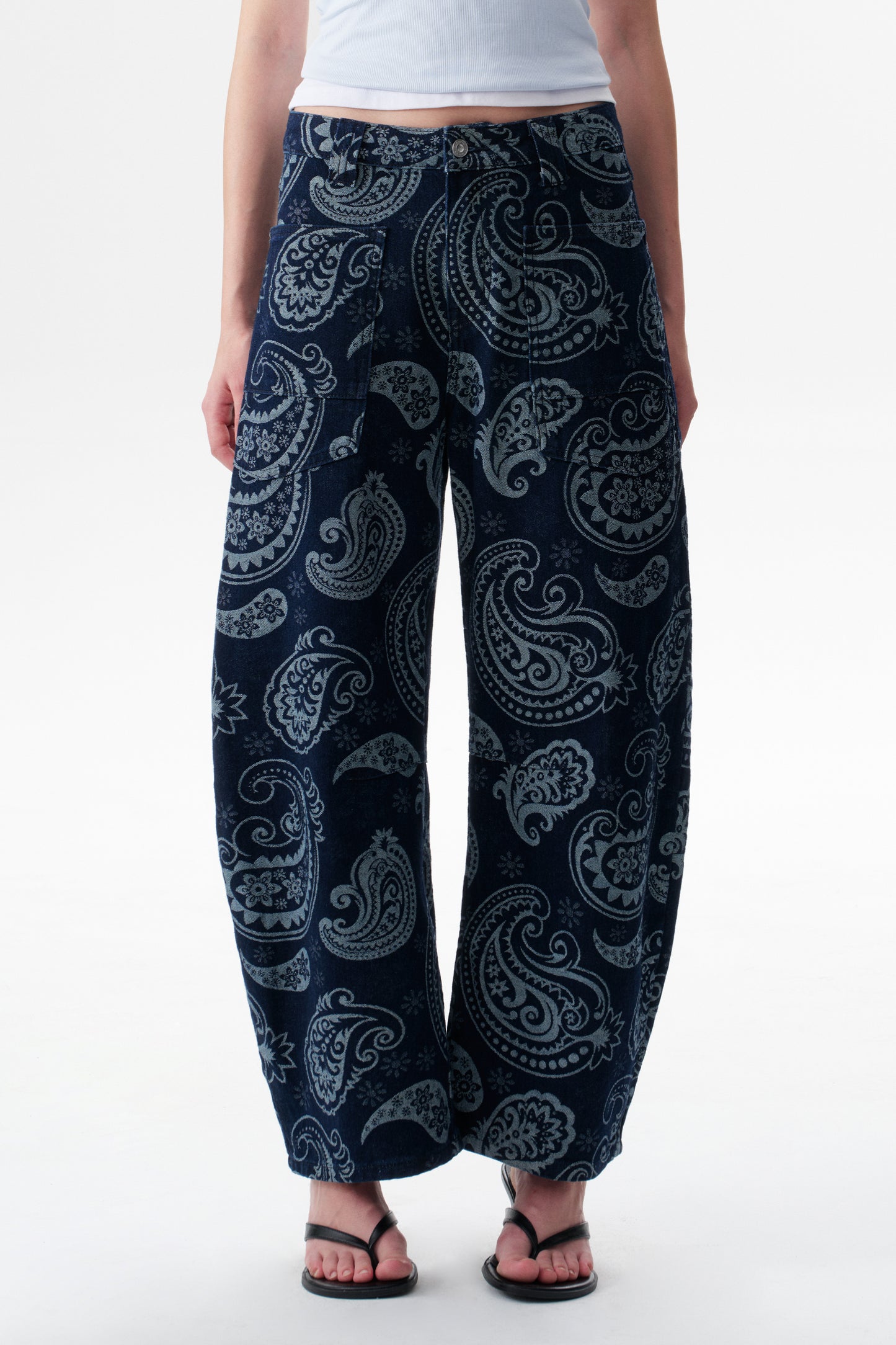 Baggy Bohemia Mid Rise Barrel Print Pants OSOX011