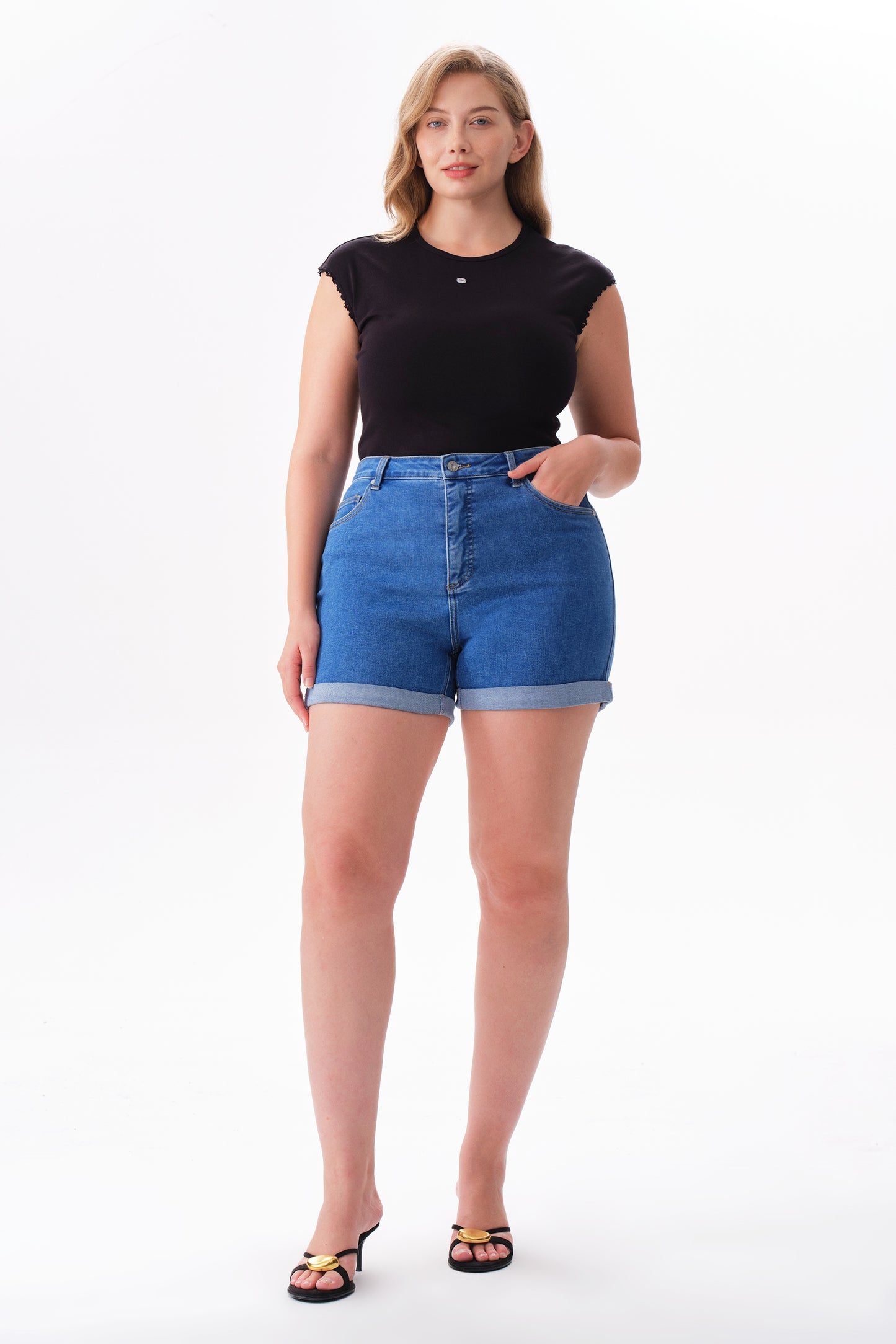 Plus High Rise Denim Shorts OSH6004-P