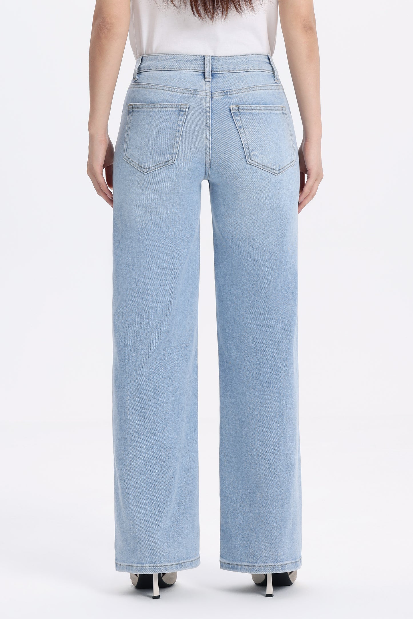 Timeless Silhouette Mid Rise Wide Leg Denim Jeans OSW8029EC