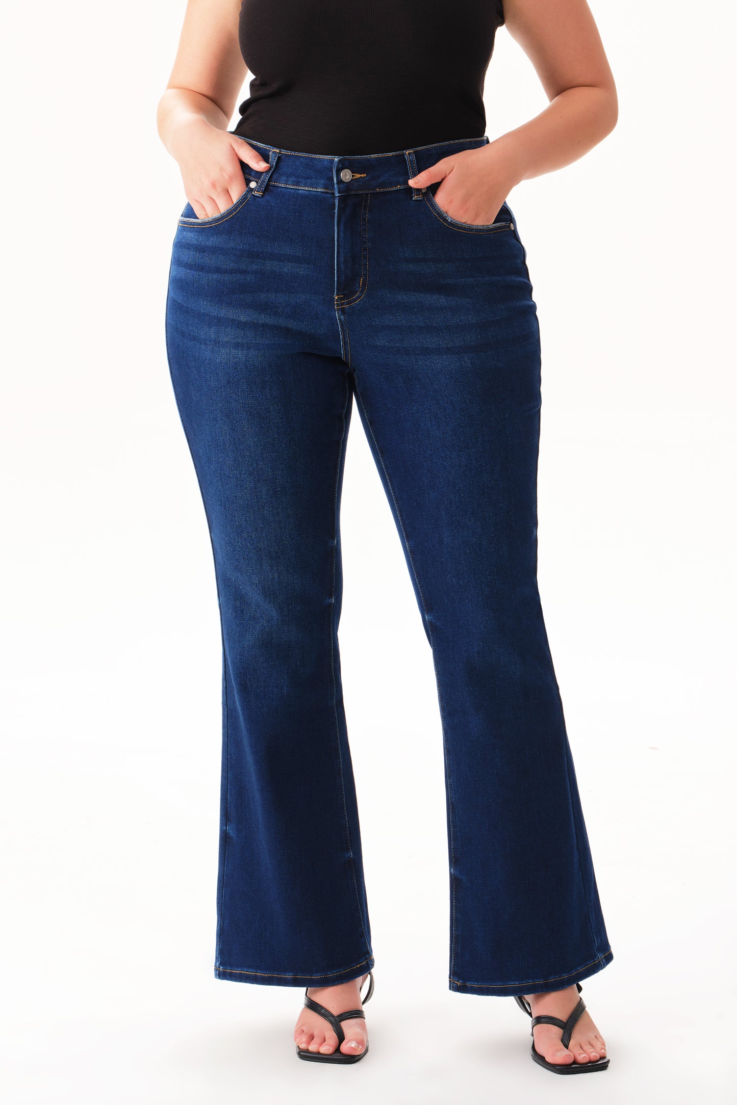 Plus Szie Flattering Mid Rise Flare Denim Jeans OSF1148EC-P