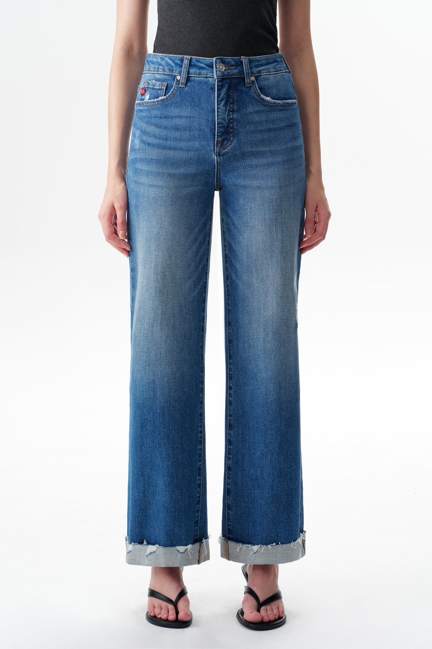 Mid High Rise Cuffed Flared Wide Leg Ankle Jeans ESFW620803