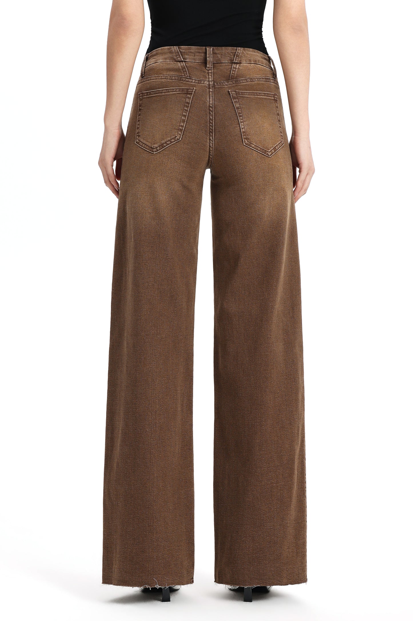 Mid Rise Wide Leg Jeans Raw Hem Vintage Denim OSW8019