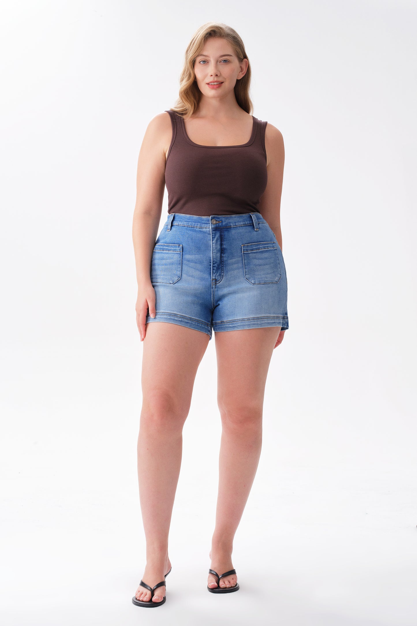 Plus Mid High Rise Denim Shorts OSH6017-P
