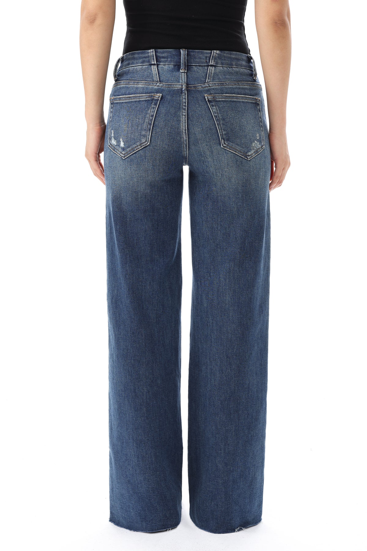 Mid Rise Wide Leg Jeans Raw Hem Vintage Denim OSW8019