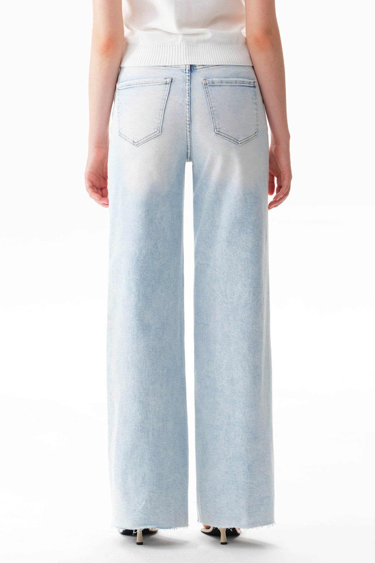 Flattering Soft Faded Wash High Rise Wide Leg Denim Jeans OSW8185