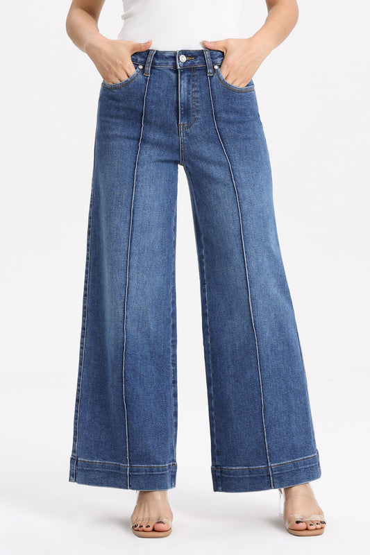 High Rise Wide Leg Denim Jeans with  Front Seams OSW8025EC