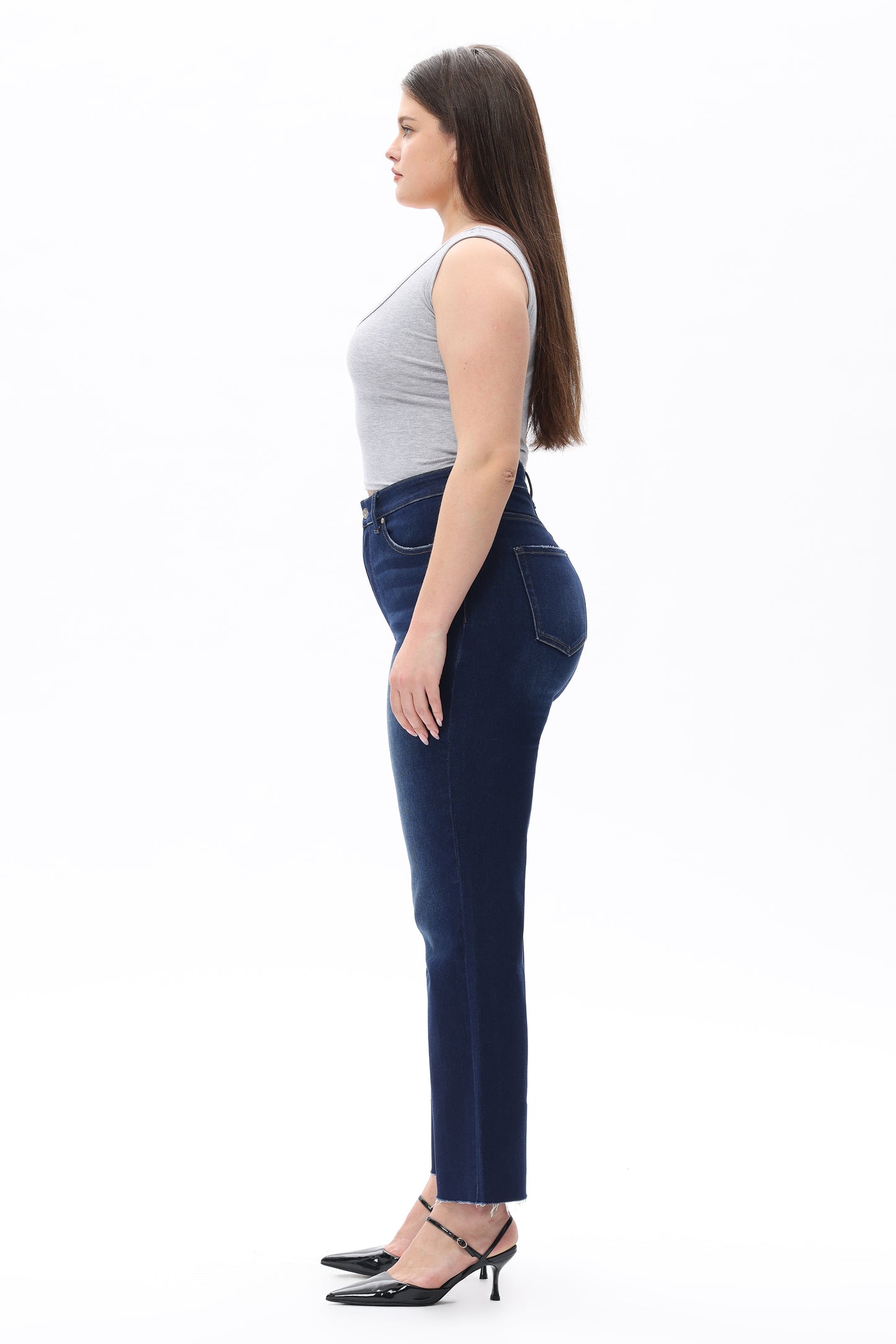 Plus Size High Rise Bootcut Raw Hem Denim Jeans OSF1137-P