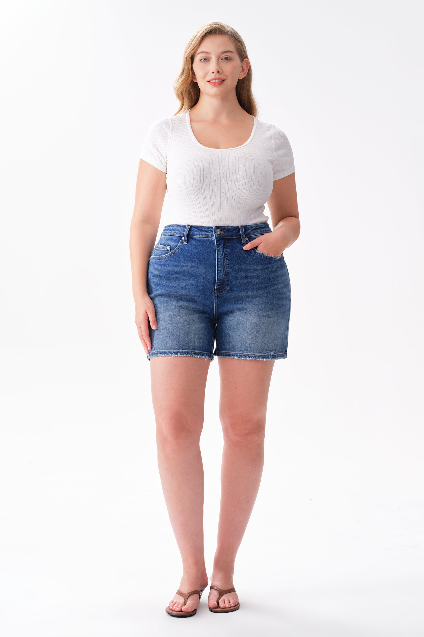 Plus High Rise Denim Shorts OSH6012-P