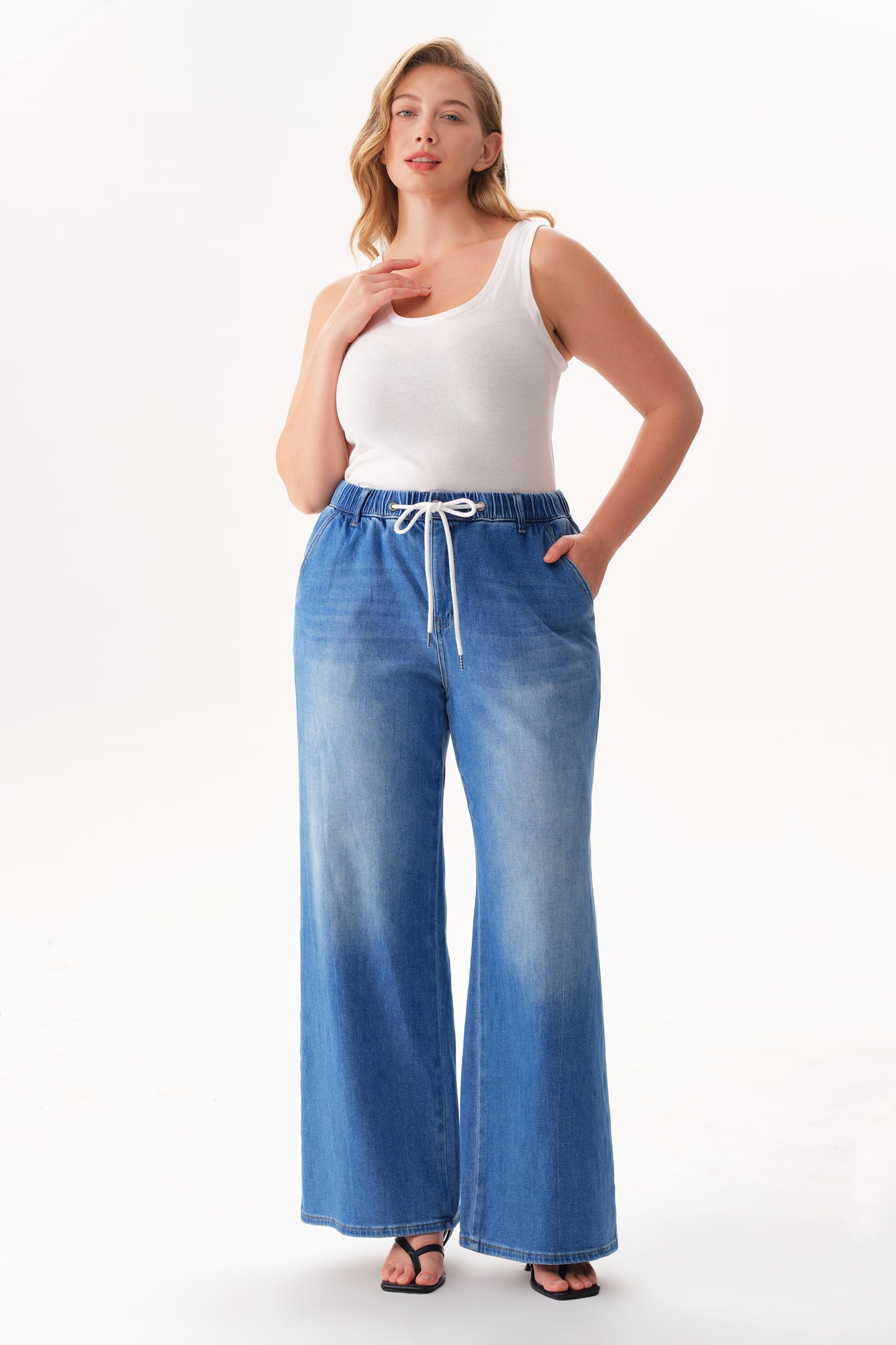Plus High Rise Wide Leg Denim Jeans OSW8093-P