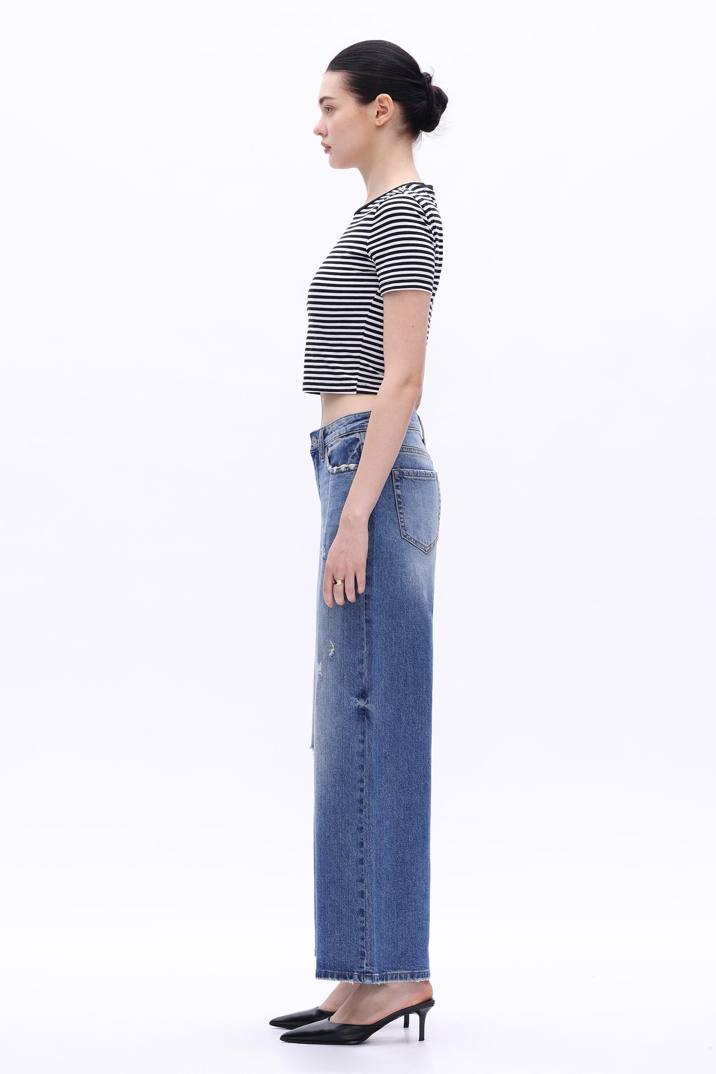 Low Rise Wide Leg  Distressed Jeans OSW8014