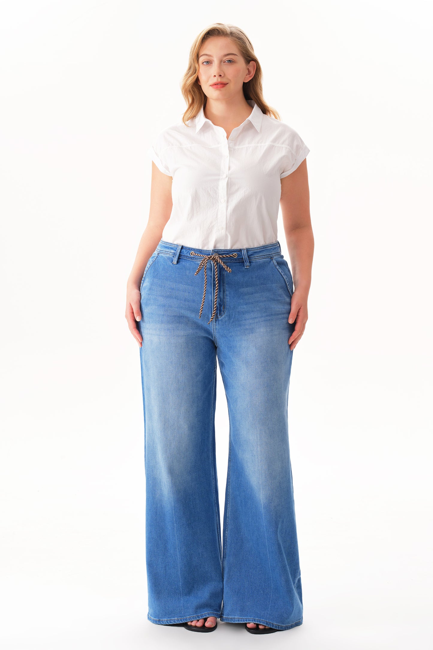 Plus High Rise Wide Leg Denim Jeans OSW8094-P