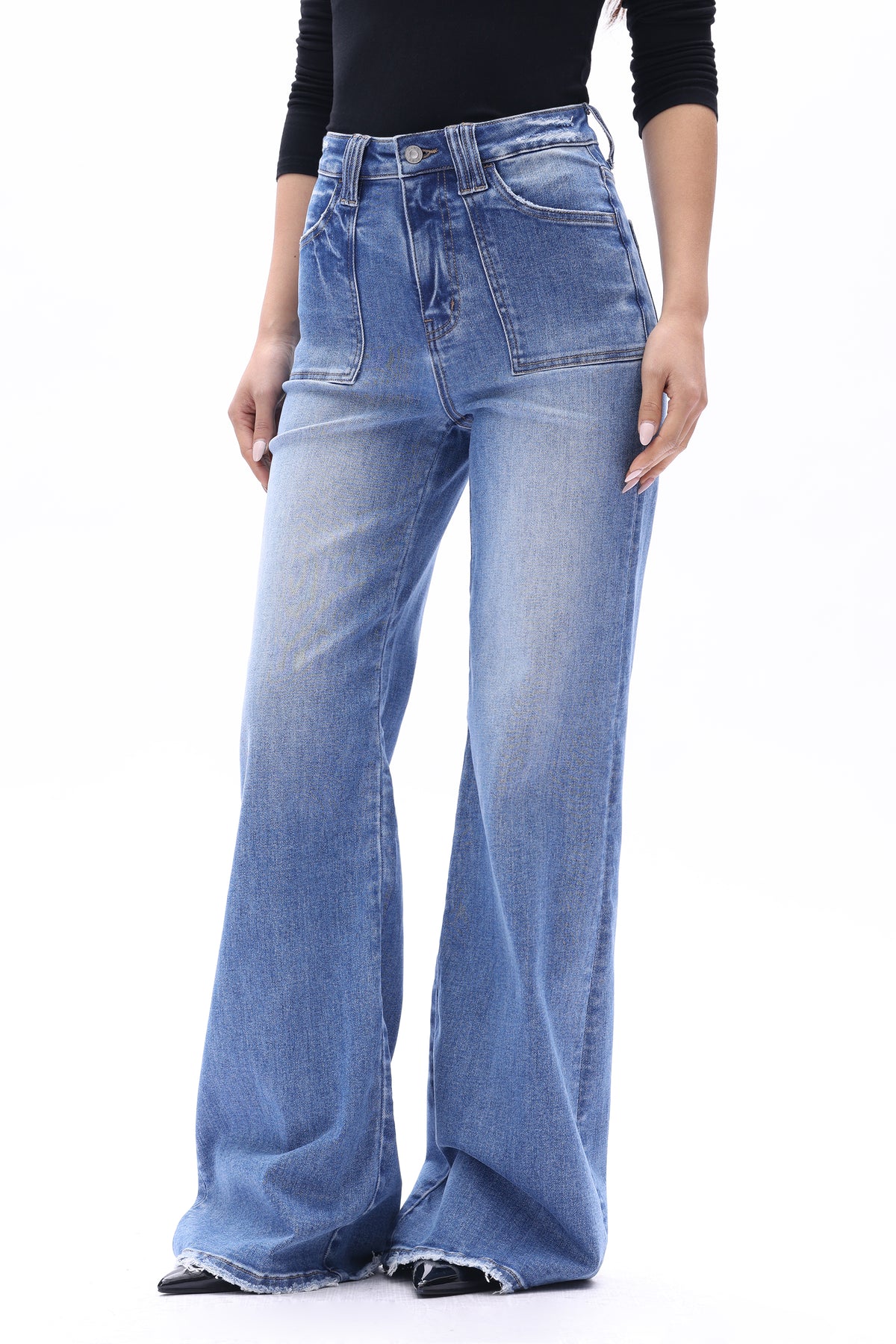 Plus Super High Rise Flared Wide Leg Tall Jeans ESFW630817-P